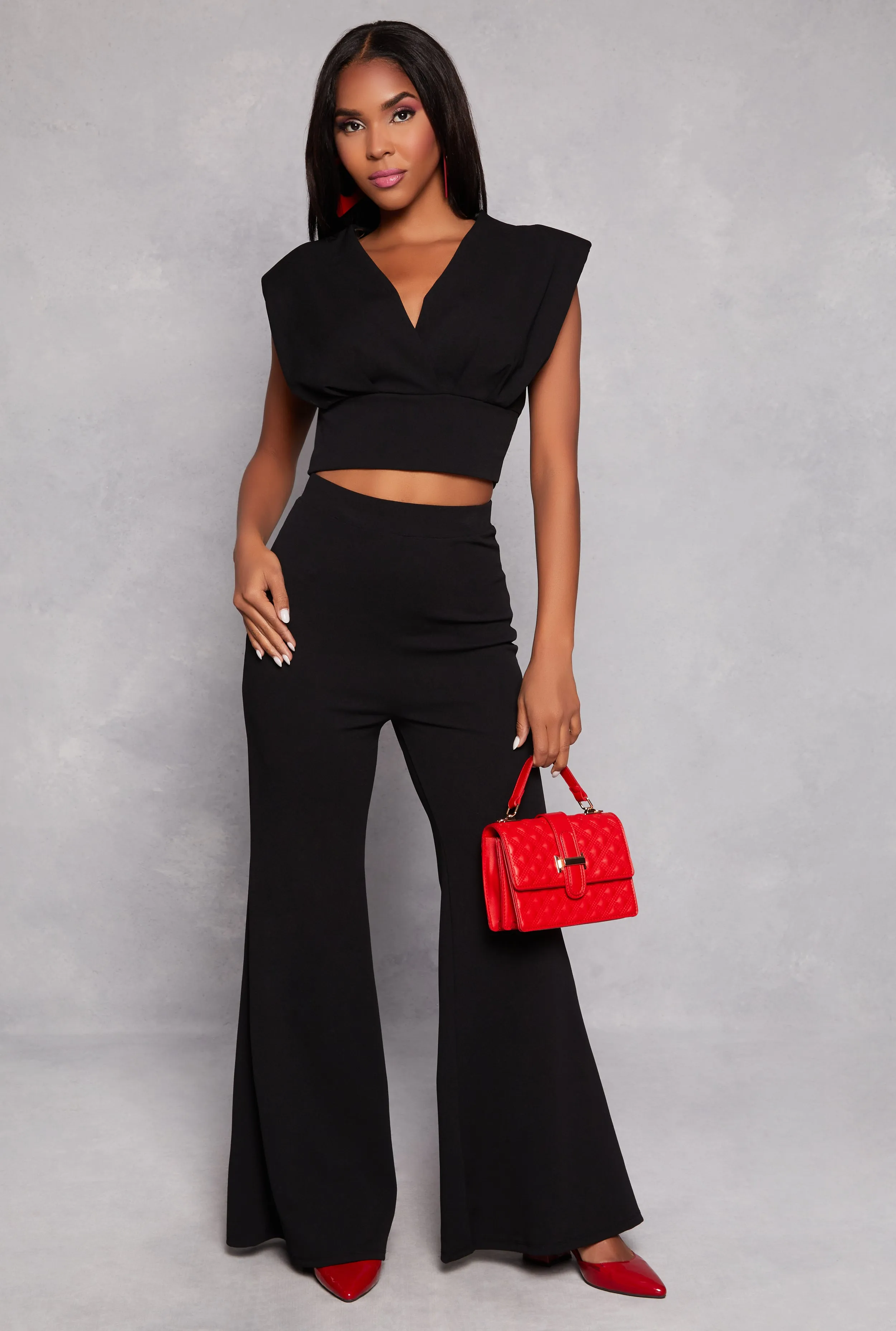 Crepe Knit Padded Shoulder Crop Top sold by Rainbow product image thumbnail 2