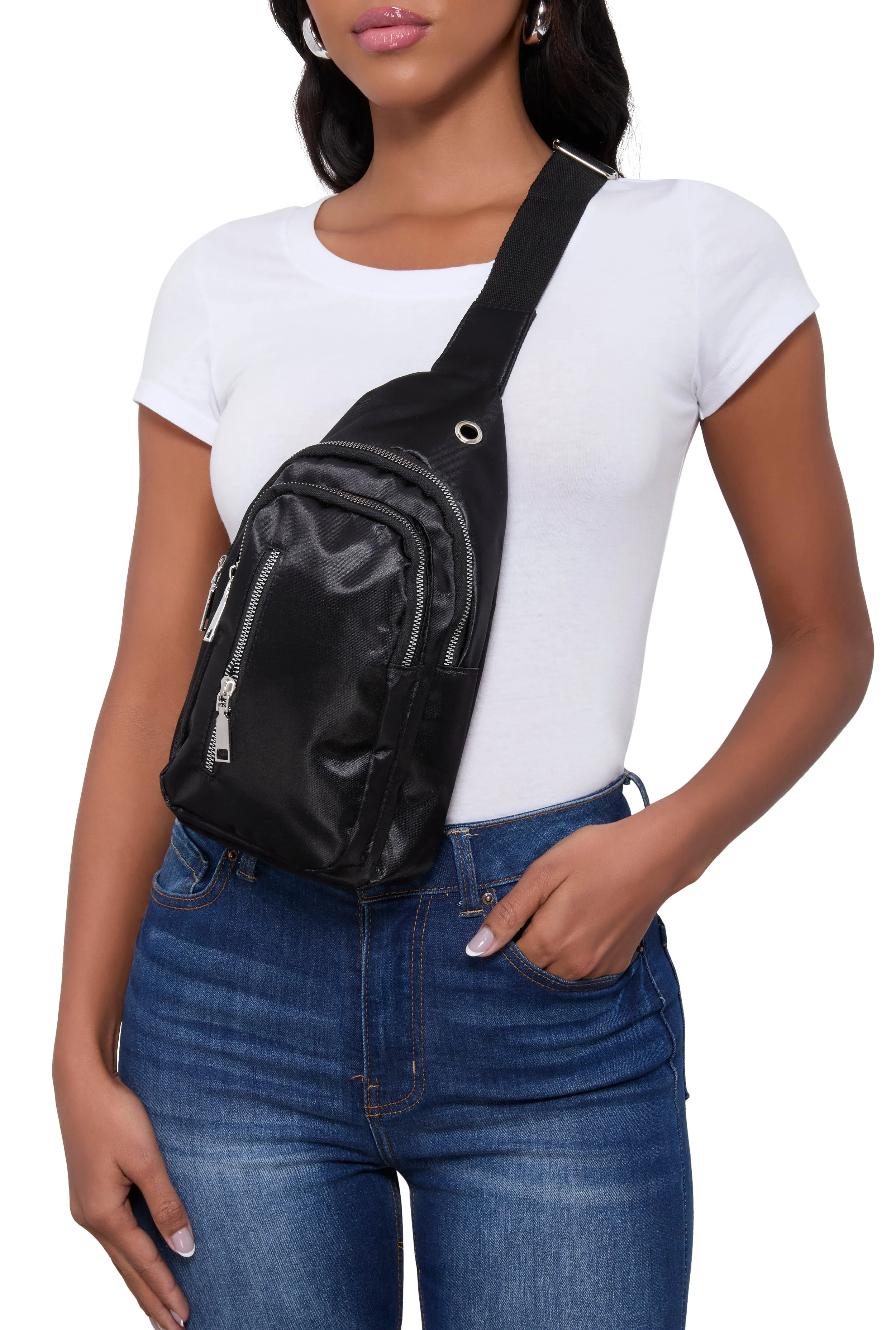 Satin Zip Pocket Sling Backpack sold by Rainbow
