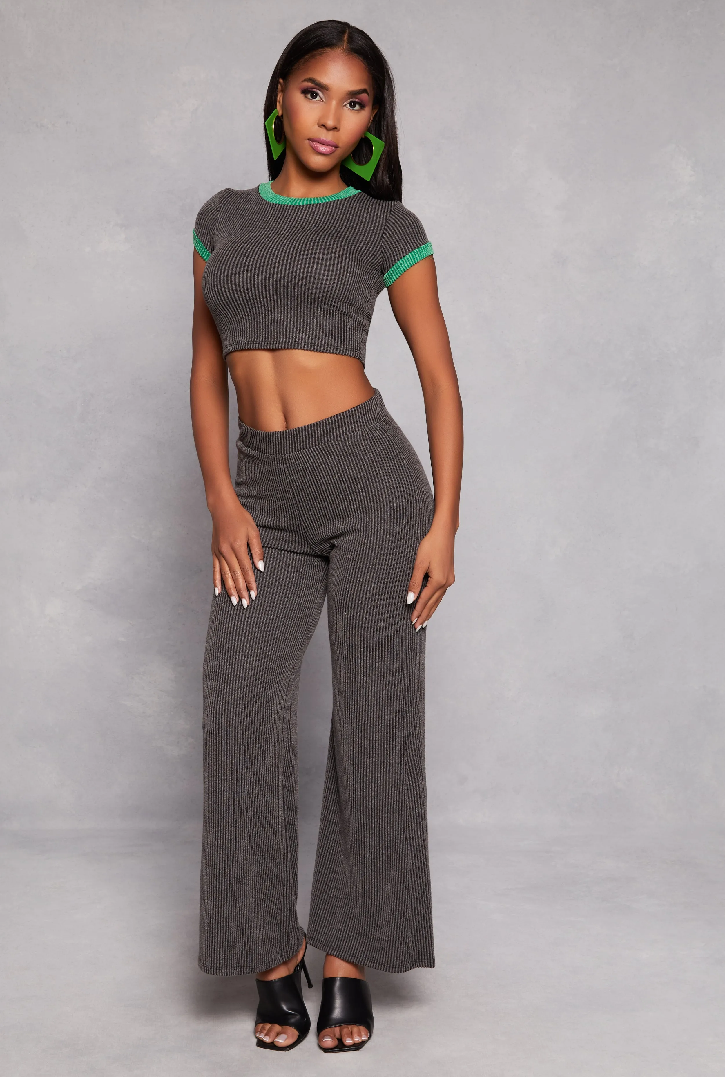 High Waist Ribbed Knit Wide Leg Pants sold by Rainbow