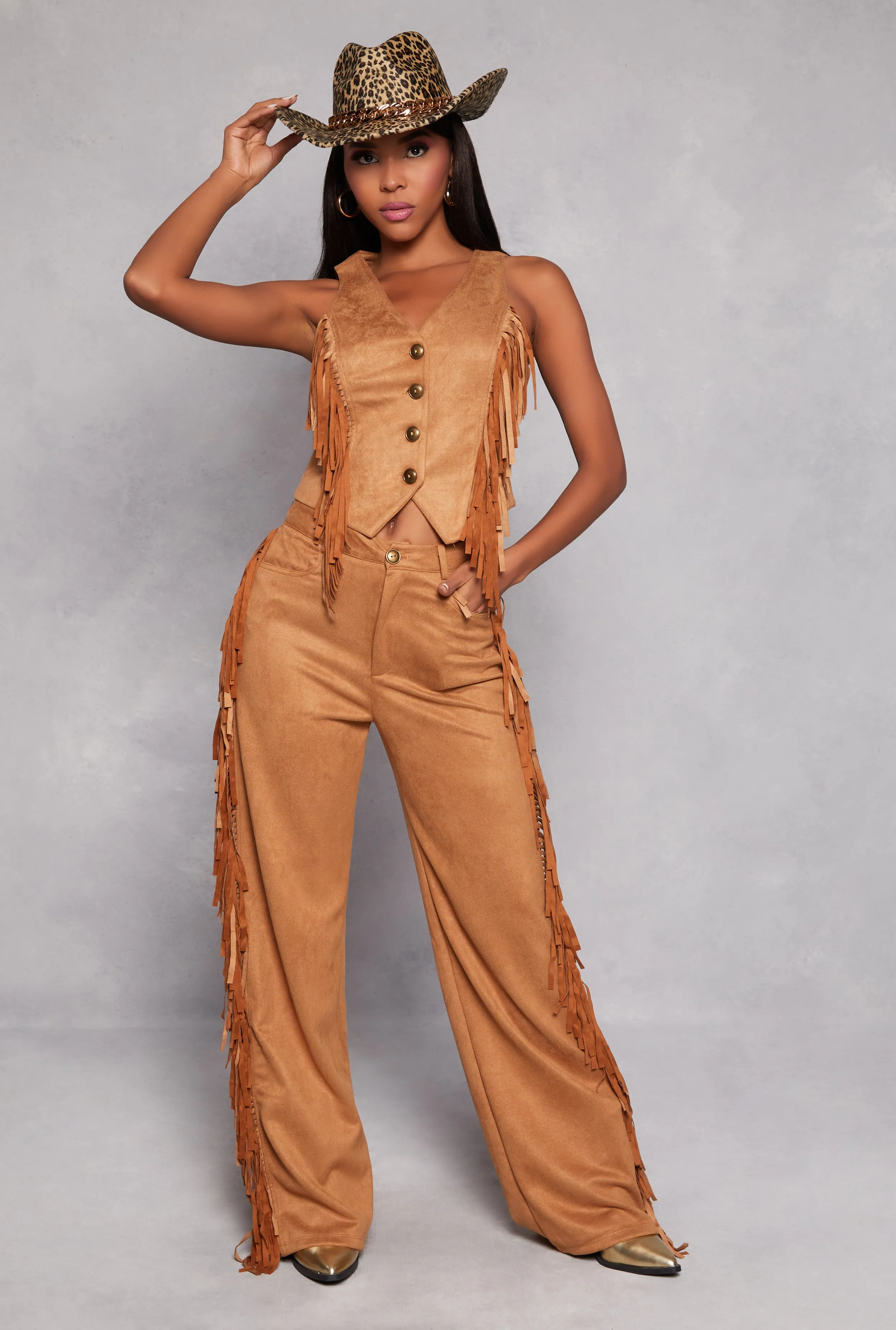 Faux Suede Fringe Vest sold by Rainbow