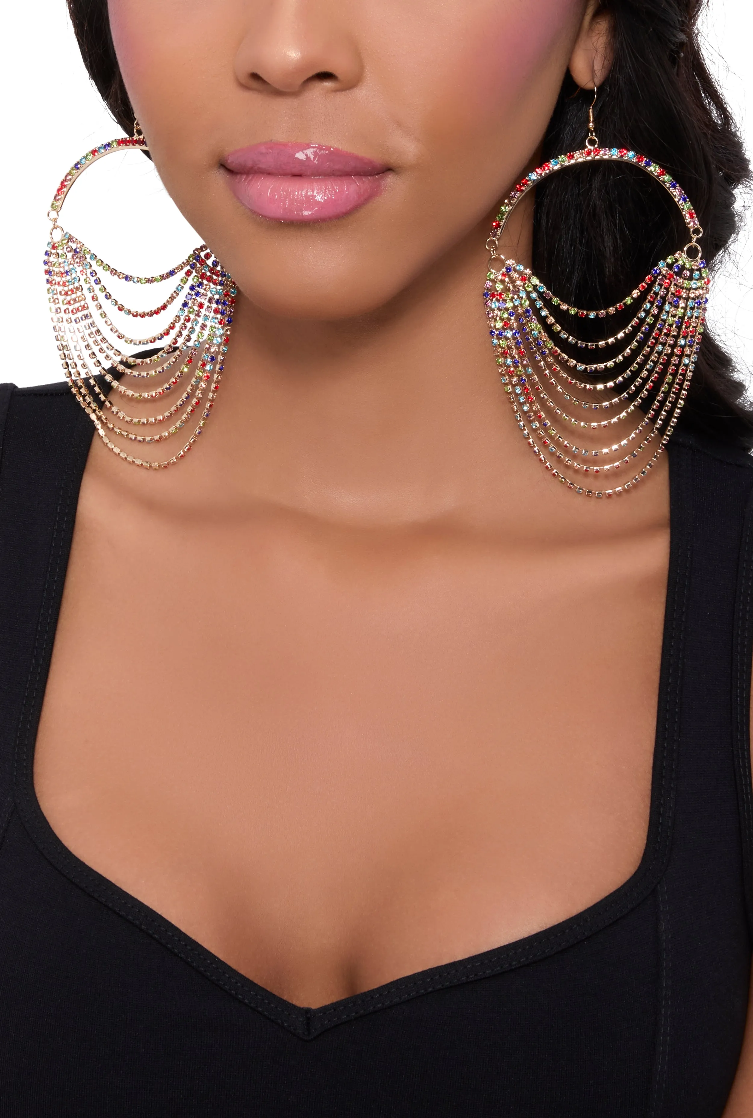 Rhinestone Chandelier Hoop Earrings sold by Rainbow