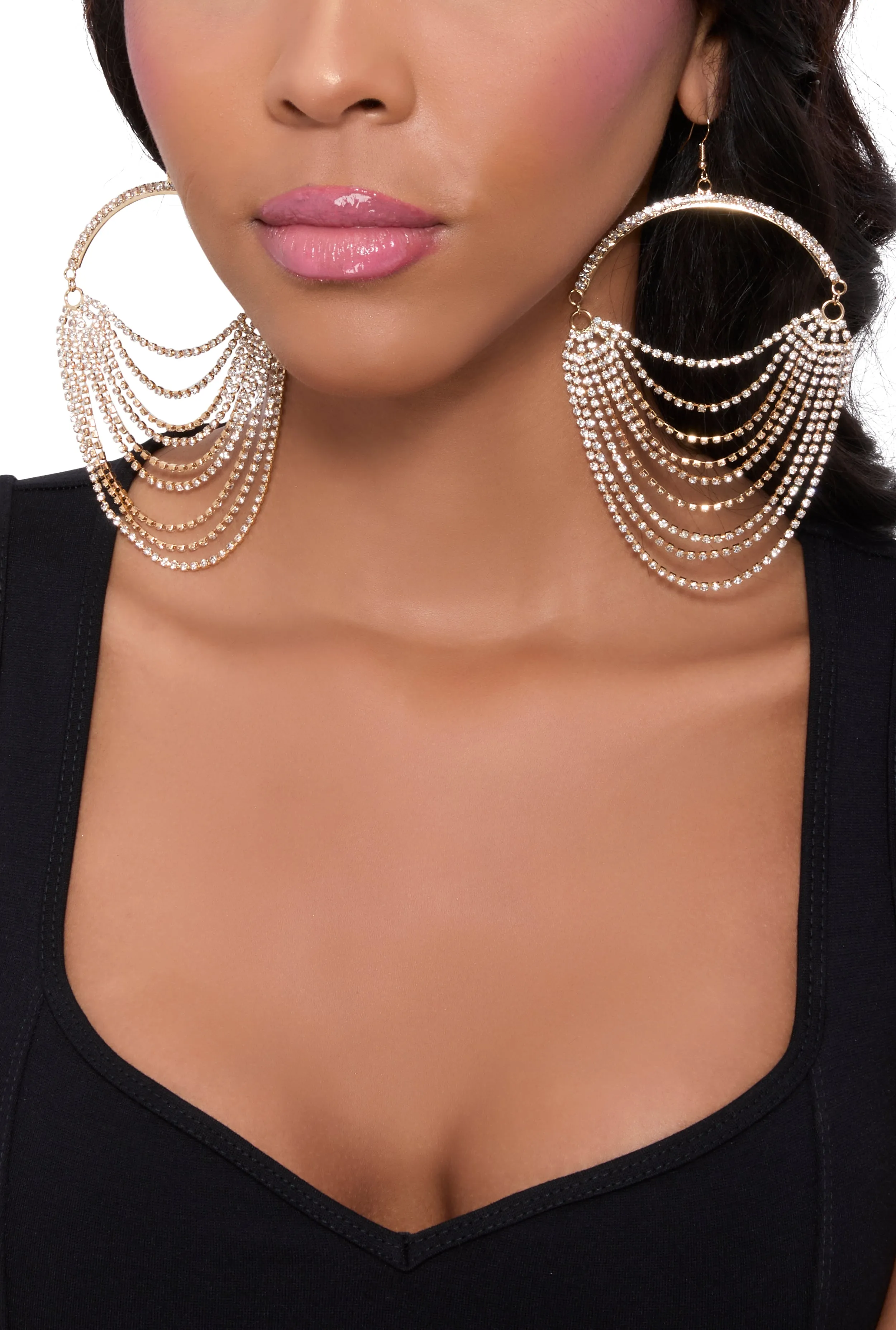 Rhinestone Chandelier Hoop Earrings sold by Rainbow