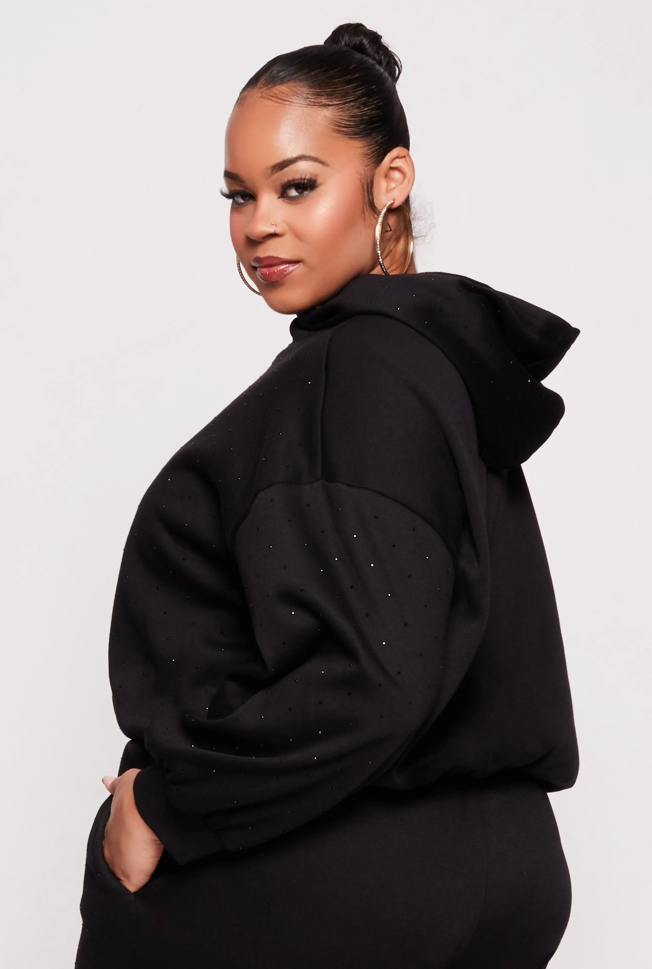 Plus Size Almost Famous Rhinestone Hooded Sweatshirt sold by Rainbow product image thumbnail 3