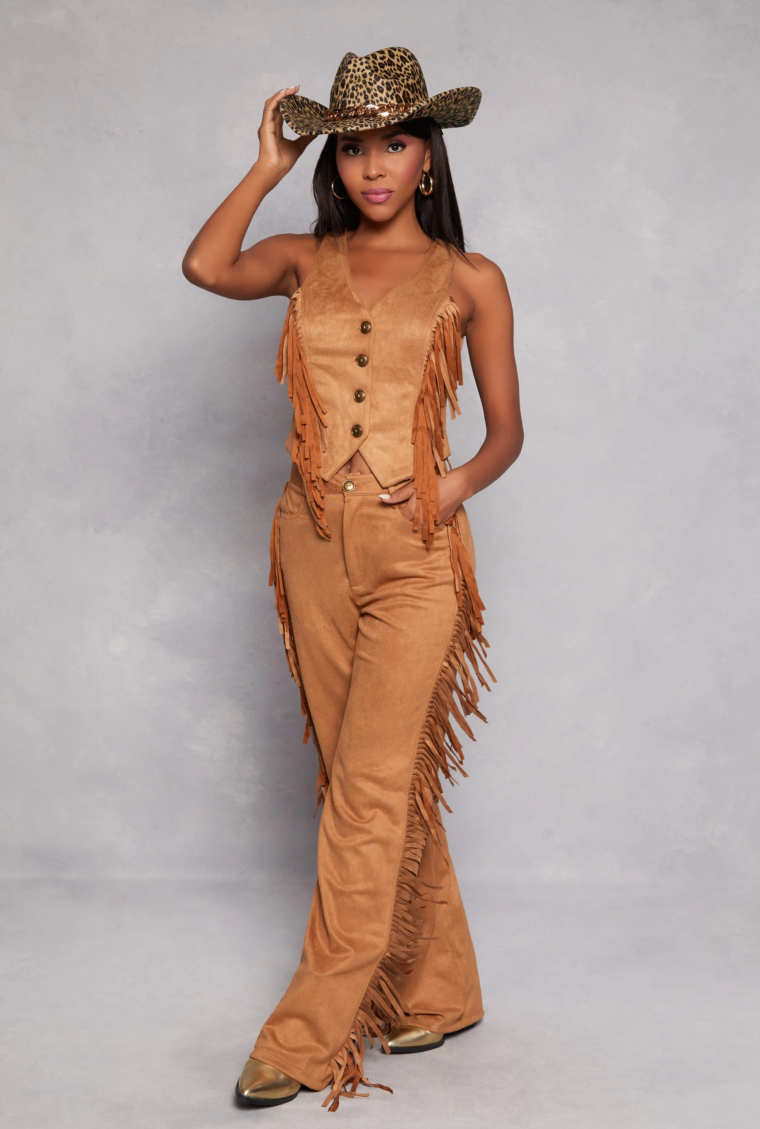 Faux Suede Fringe Pants sold by Rainbow