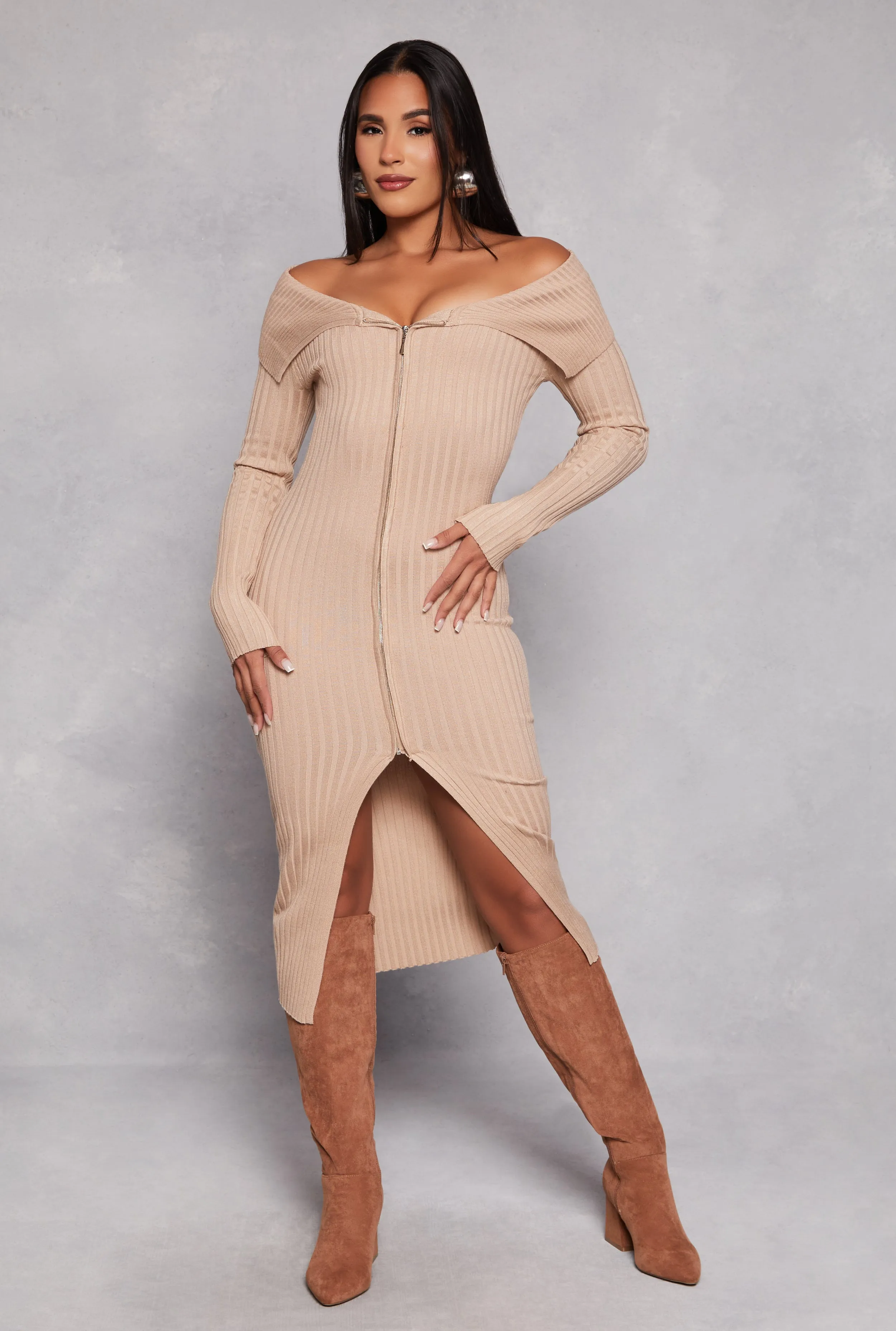 Almost Famous Zip Off the Shoulder Sweater Dress sold by Rainbow product image thumbnail 2