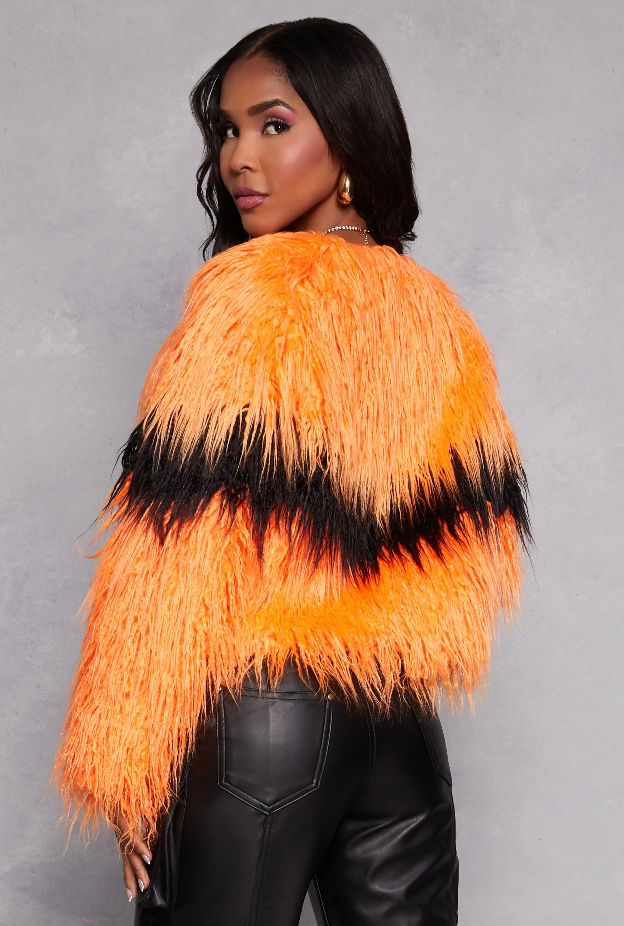 Chevron Detail Shaggy Faux Fur Jacket sold by Rainbow product image thumbnail 3