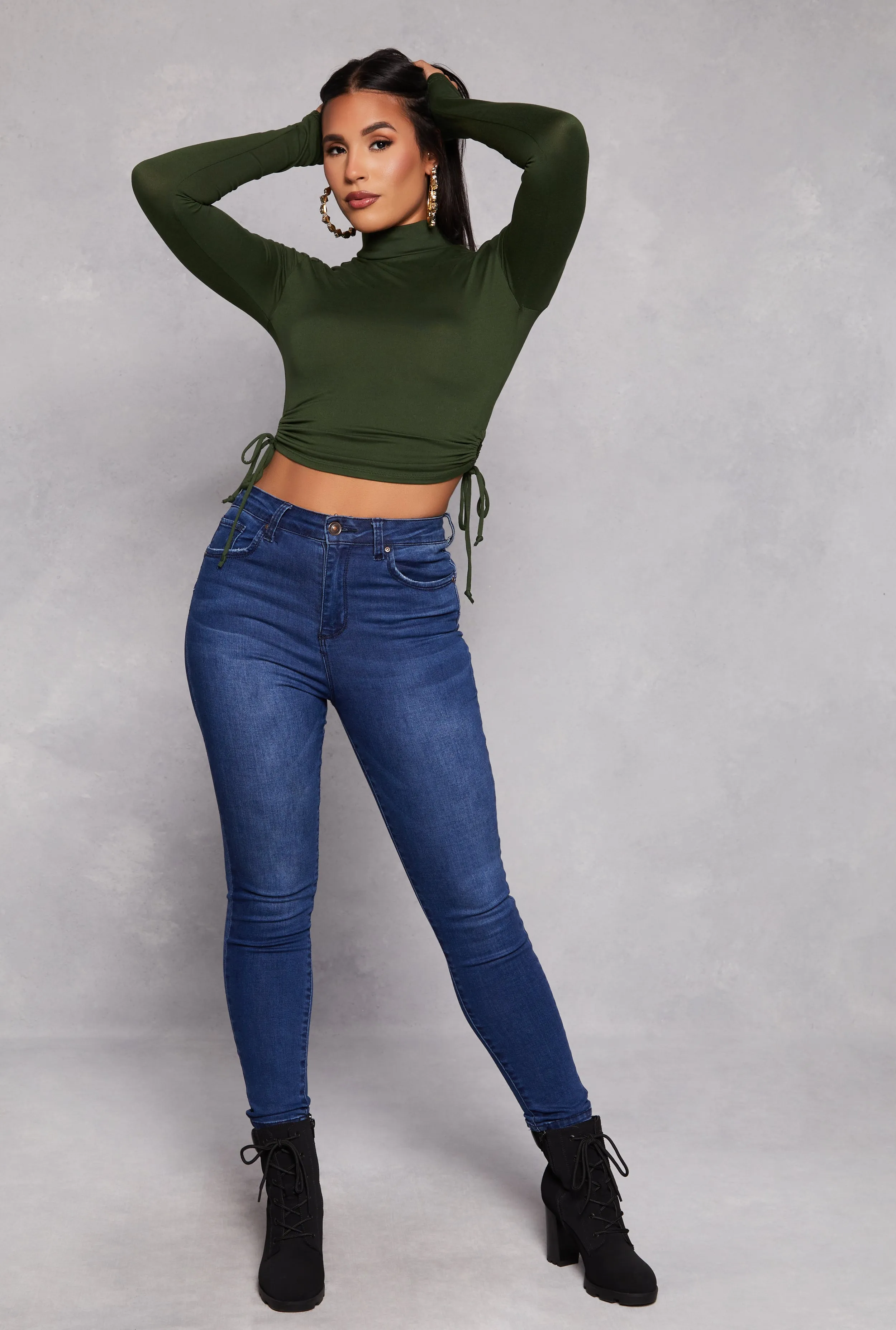Side Tie Mock Neck Long Sleeve Crop Top sold by Rainbow product image thumbnail 2
