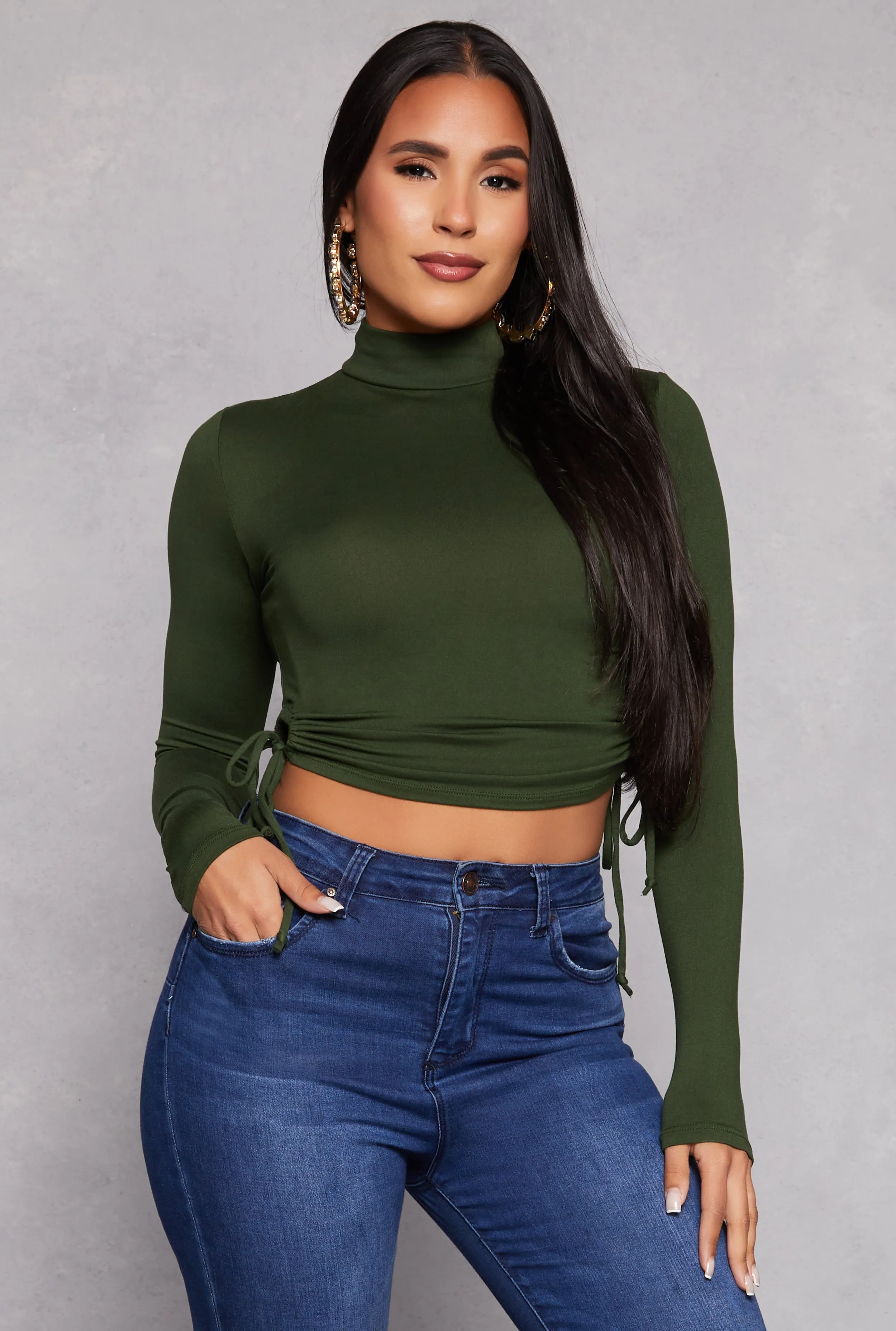 Side Tie Mock Neck Long Sleeve Crop Top sold by Rainbow