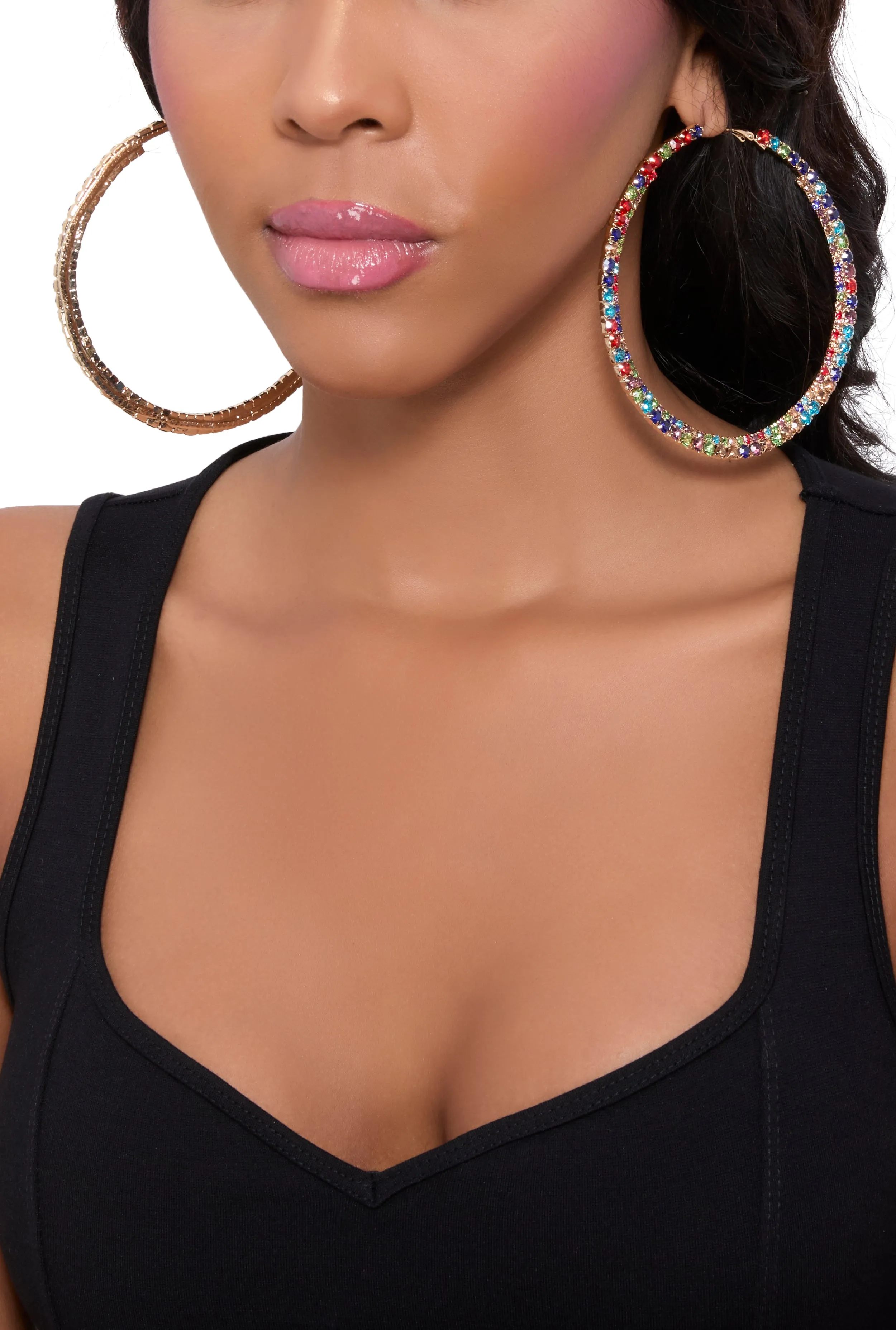 Rhinestone Embellished Hoop Earrings sold by Rainbow