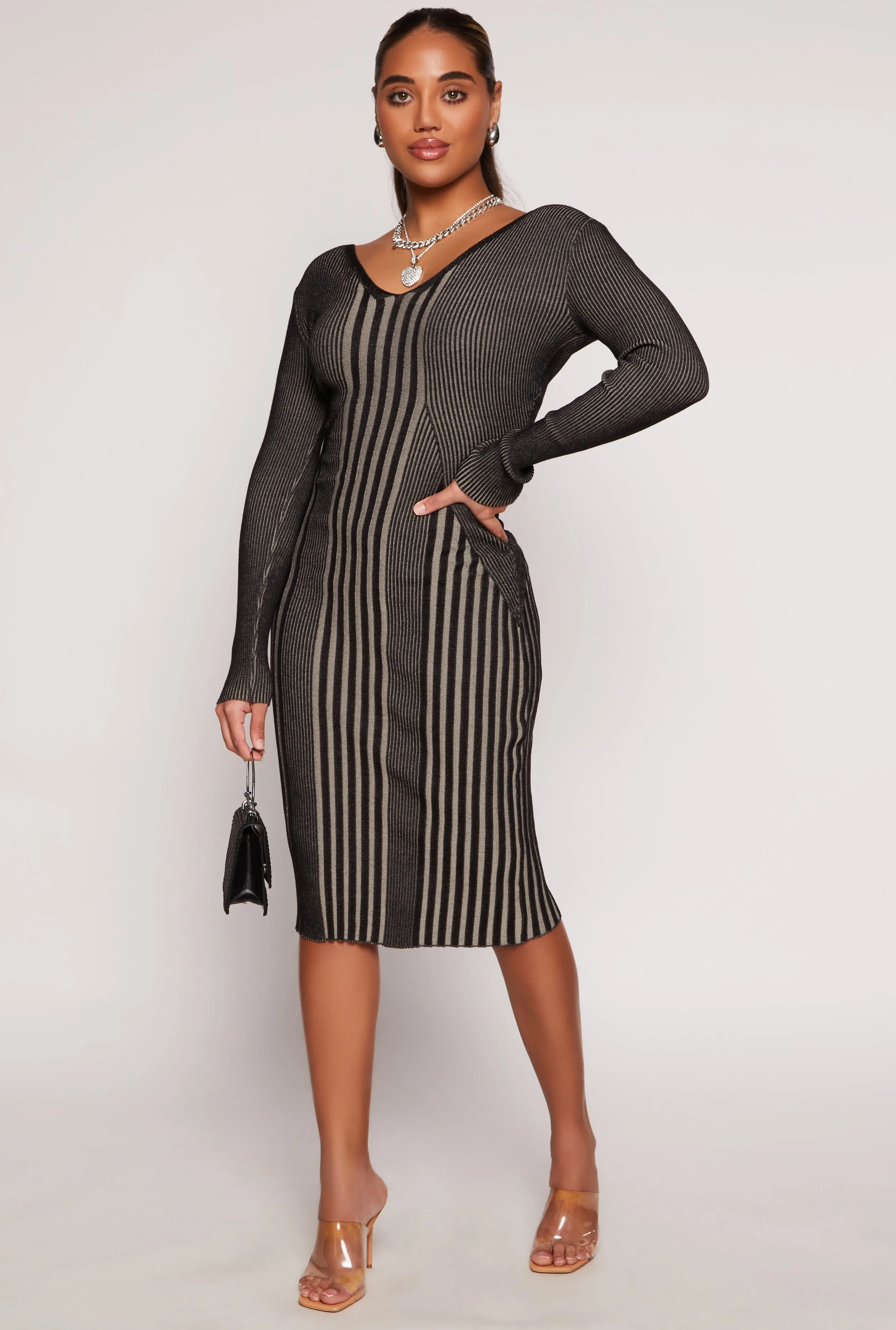 Almost Famous Ribbed Knit Shadow Stripe Midi Sweater Dress sold by Rainbow product image thumbnail 2