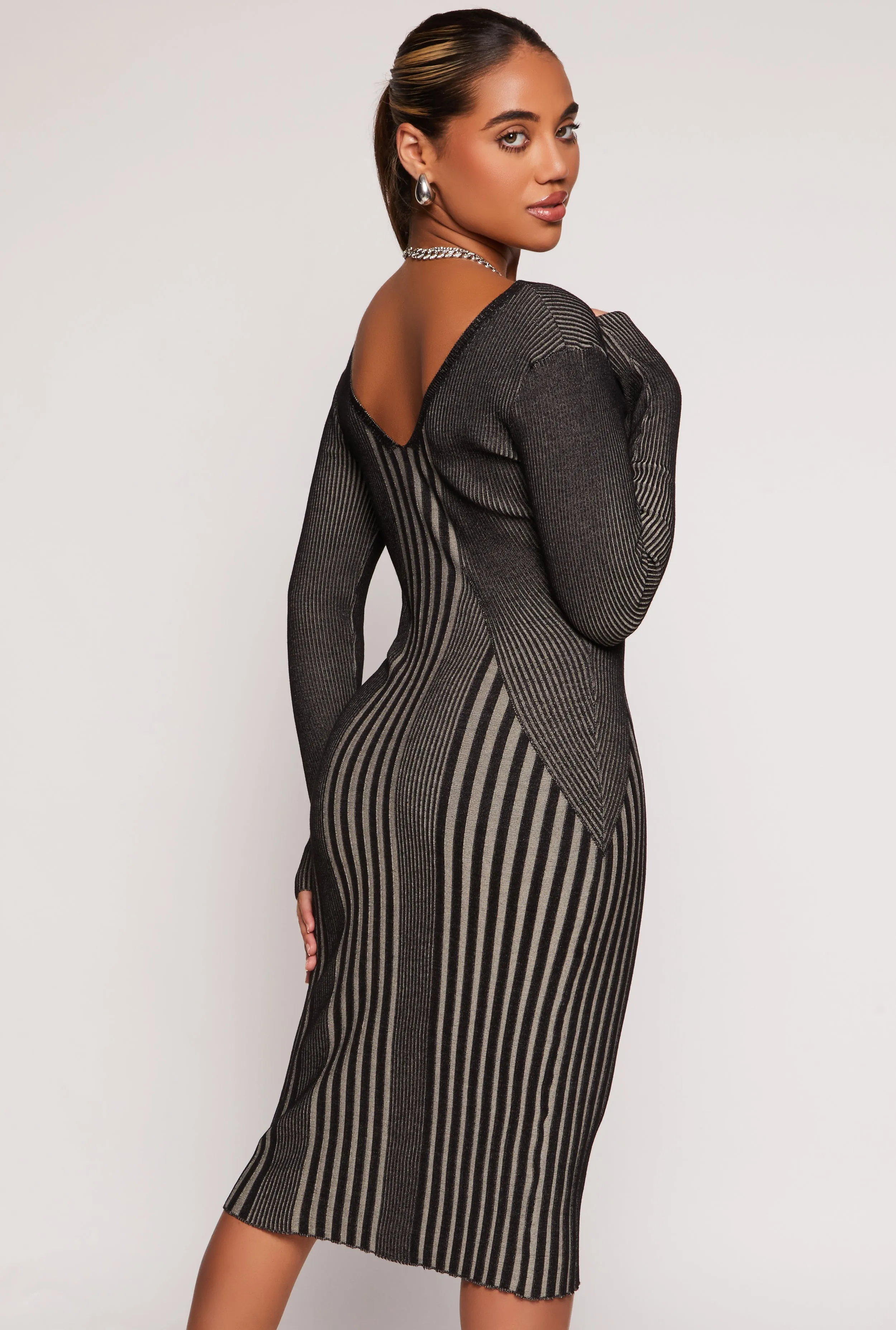 Almost Famous Ribbed Knit Shadow Stripe Midi Sweater Dress sold by Rainbow product image thumbnail 3