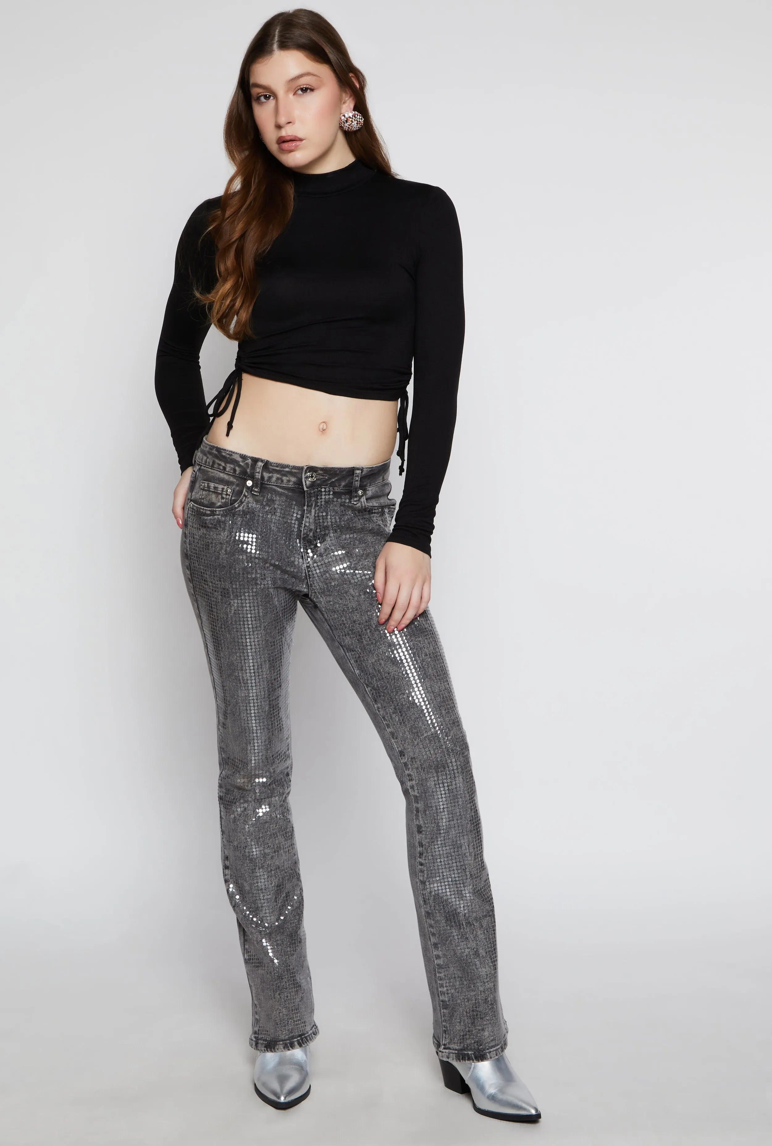 Side Tie Mock Neck Long Sleeve Crop Top sold by Rainbow product image thumbnail 2