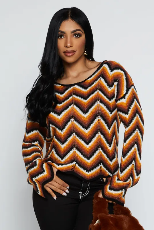 Crochet Chevron Bell Sleeve Sweater sold by Rainbow
