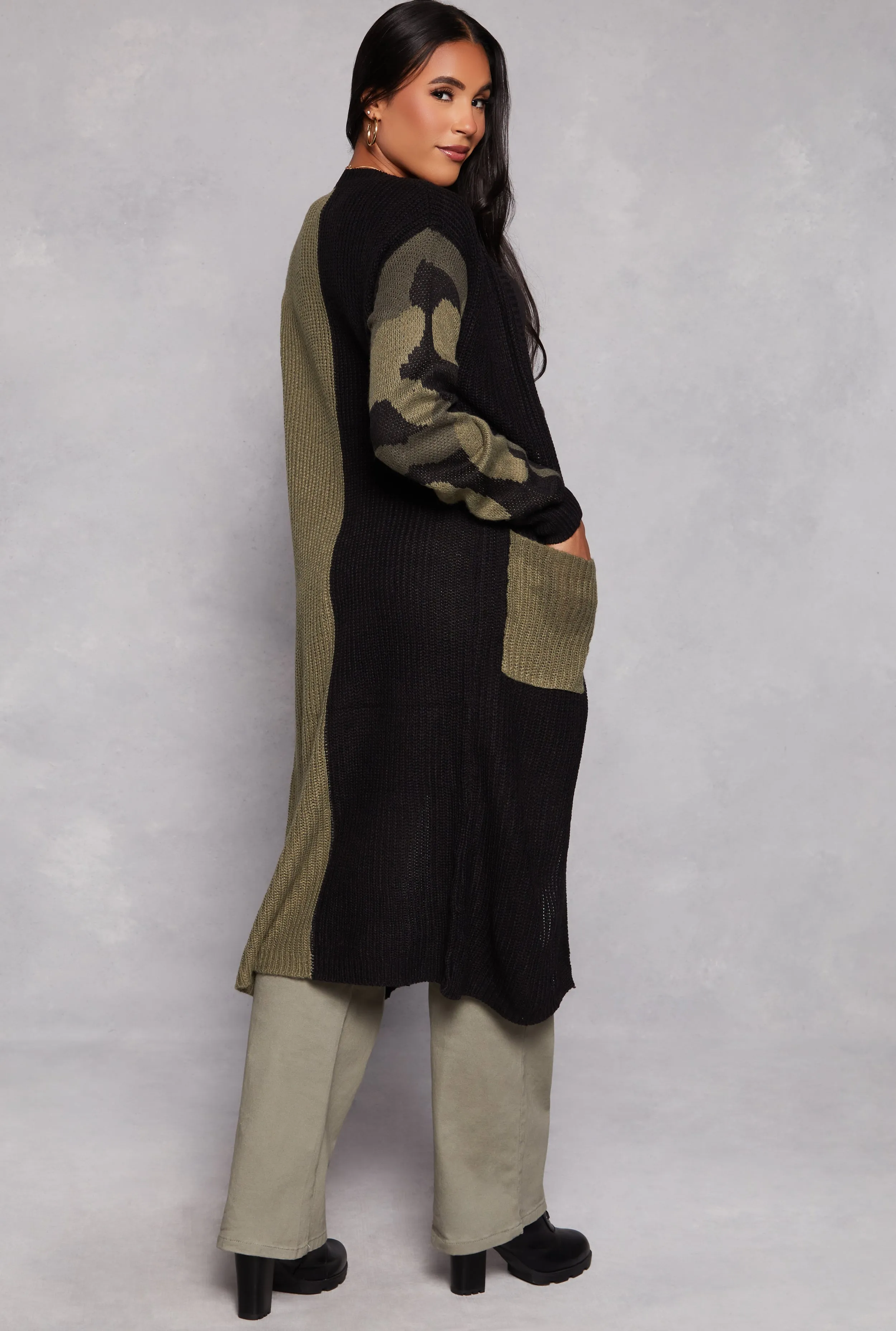 Camo Color Block Knit Long Cardigan sold by Rainbow product image thumbnail 3