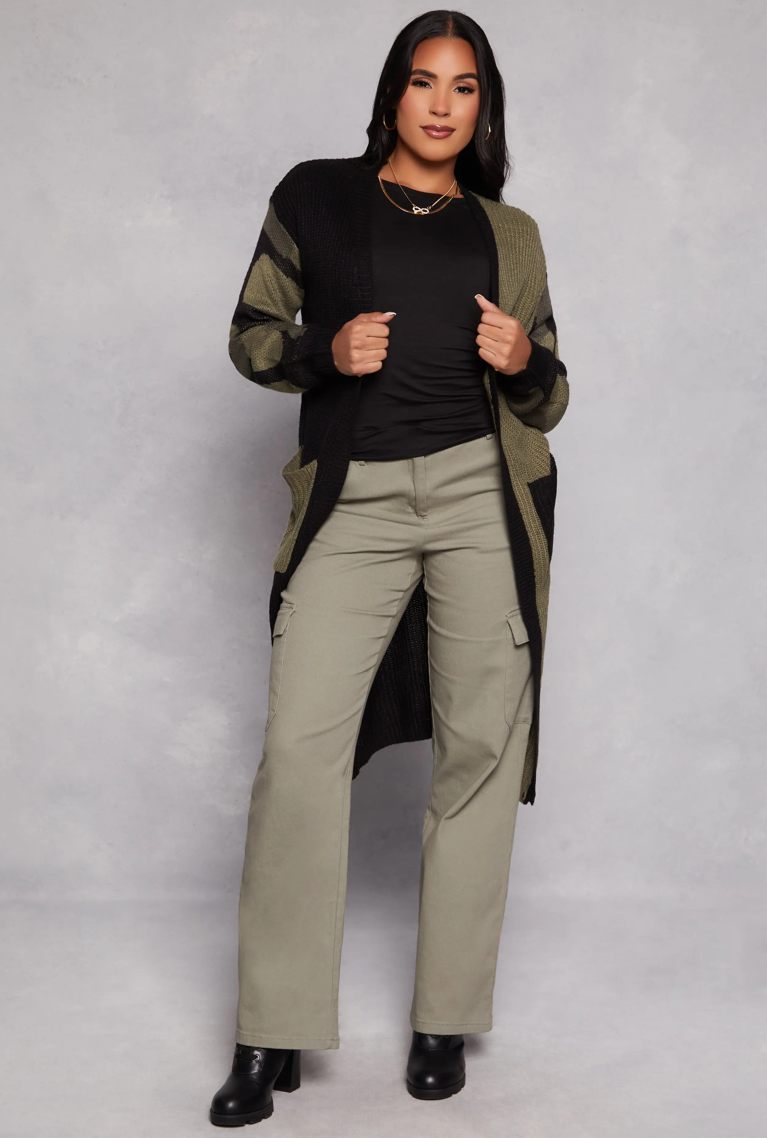 Camo Color Block Knit Long Cardigan sold by Rainbow product image thumbnail 2