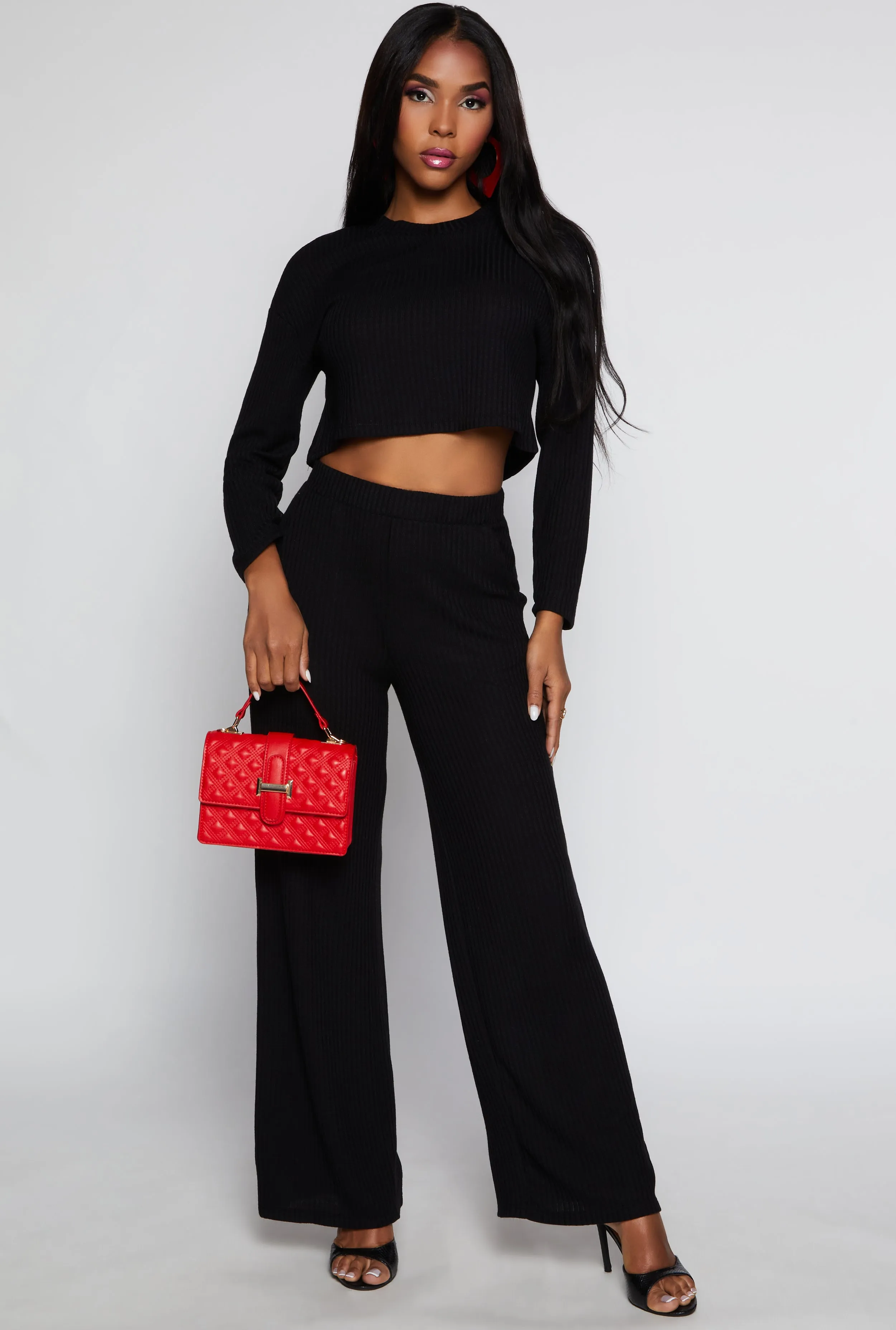 Ribbed Brushed Knit Long Sleeve Crop Top sold by Rainbow product image thumbnail 2