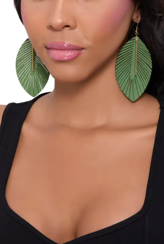 Metallic Detail Leaf Drop Earrings sold by Rainbow
