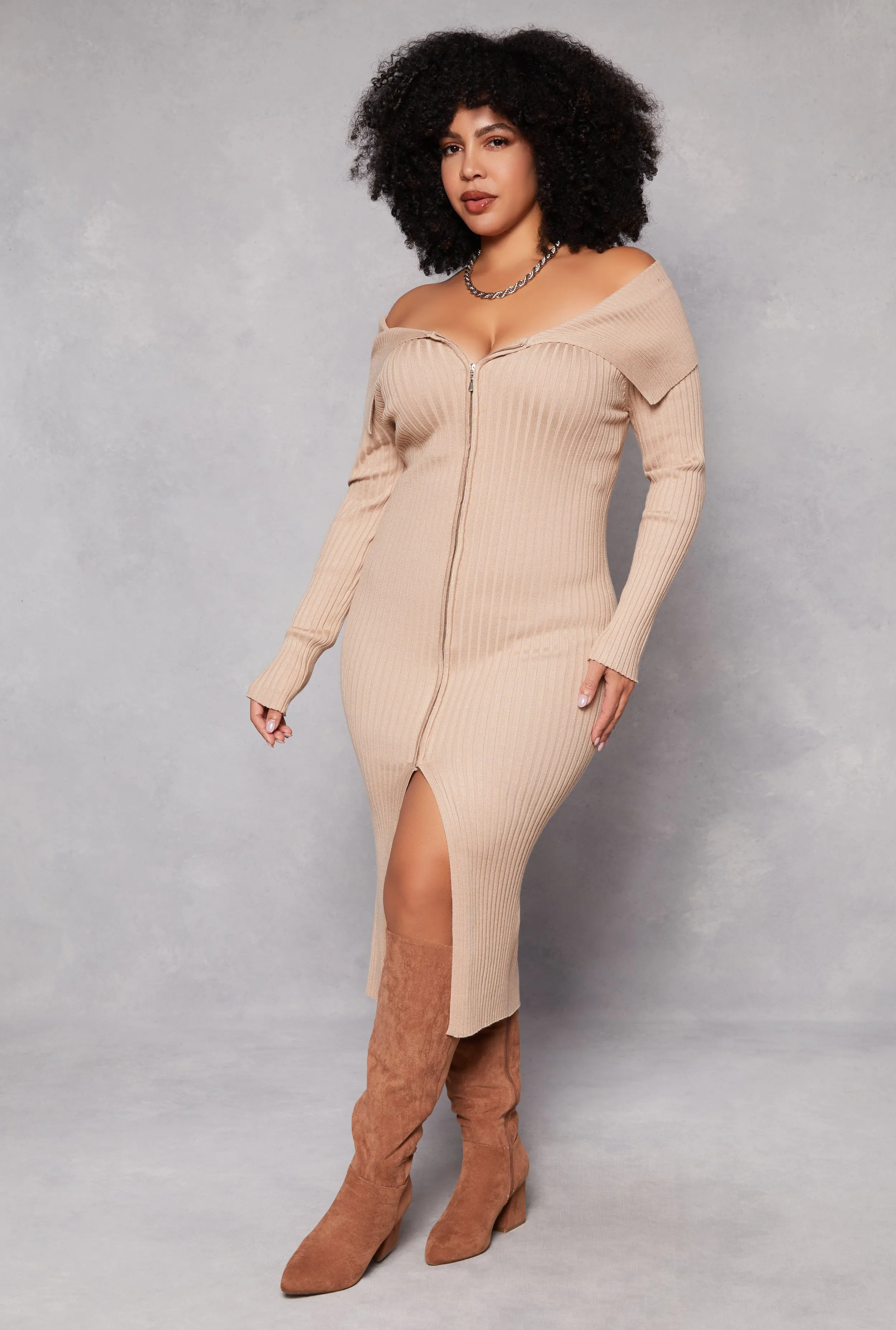 Plus Size Almost Famous Zip Front Sweater Dress sold by Rainbow product image thumbnail 2