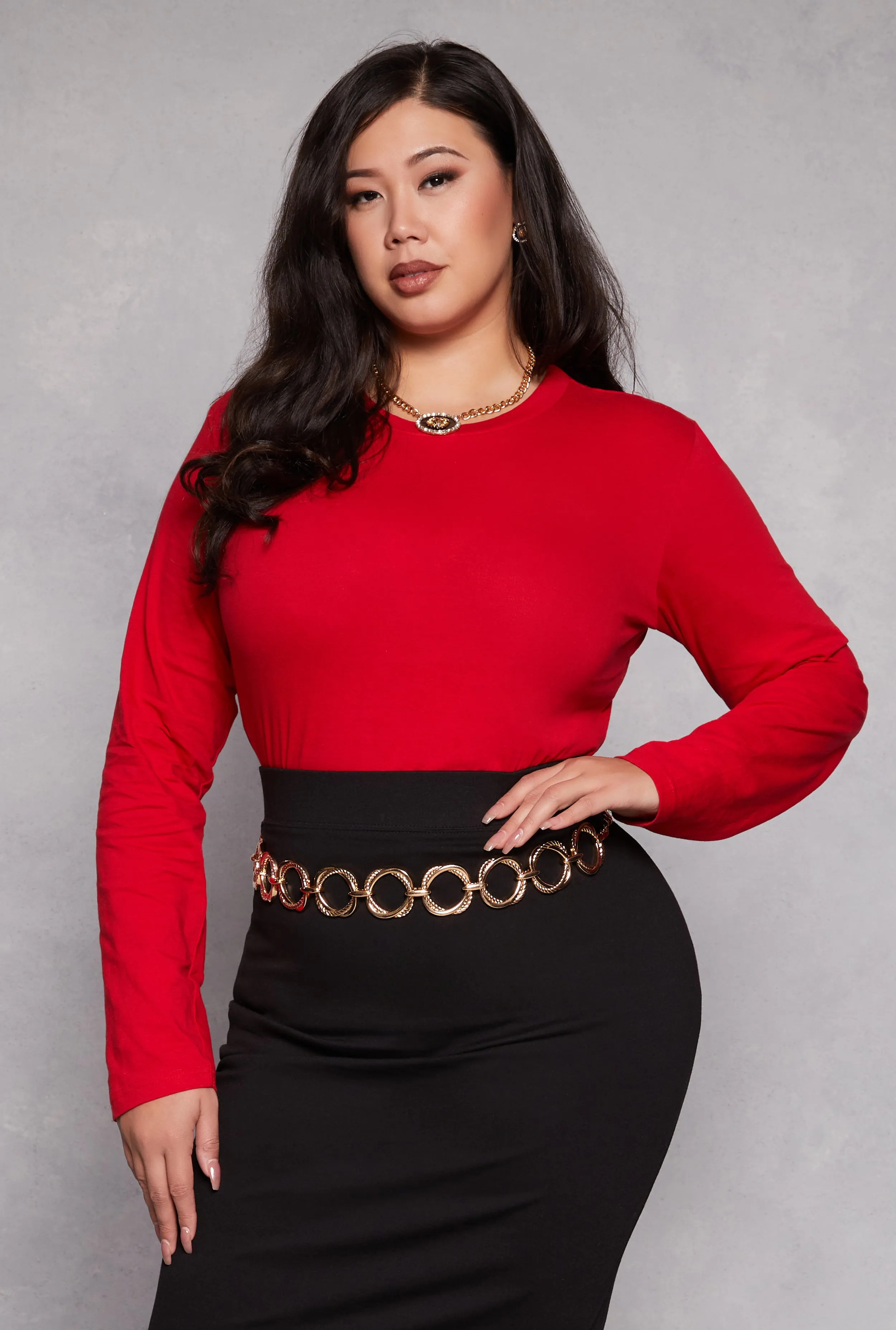 Plus Size Basic Crew Neck Long Sleeve Top sold by Rainbow