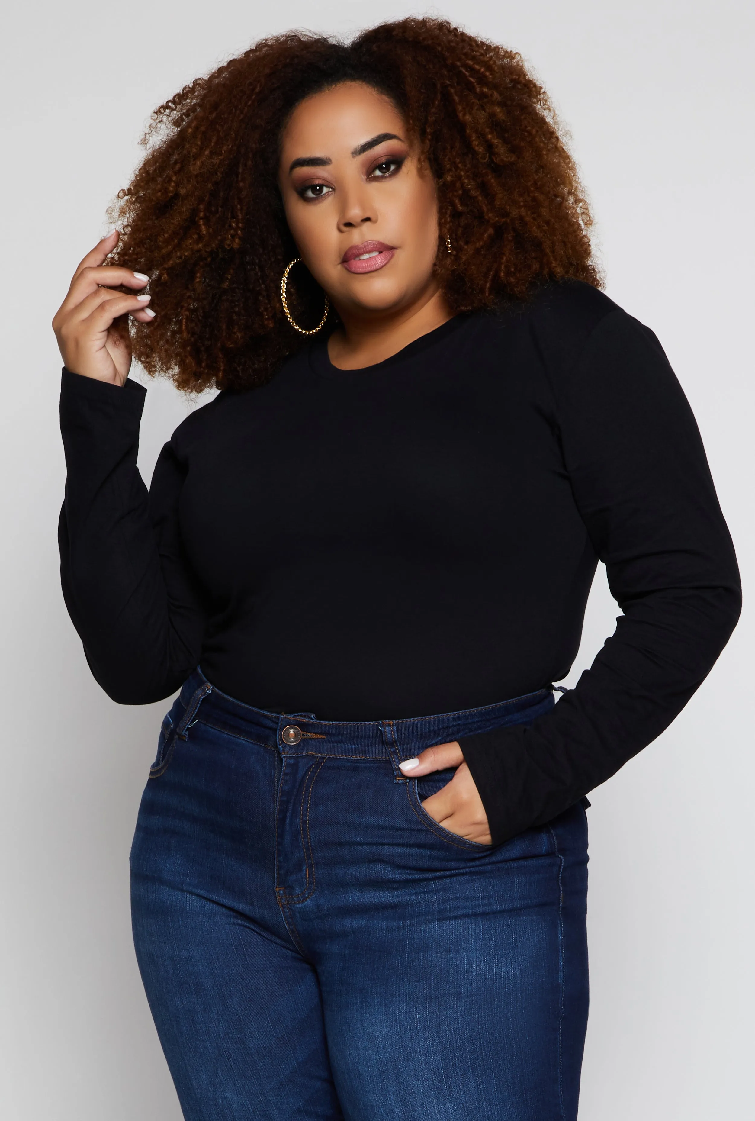 Plus Size Basic Crew Neck Long Sleeve Top sold by Rainbow