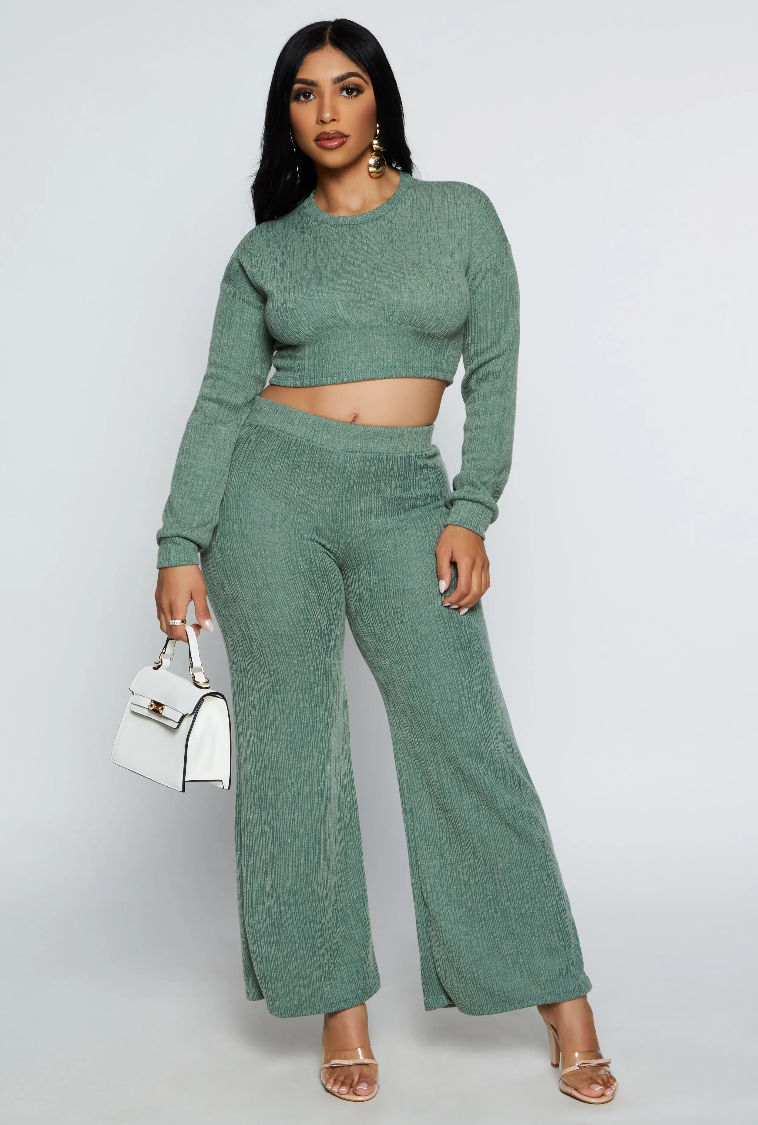 Textured Brushed Knit Long Sleeve Crop Top sold by Rainbow product image thumbnail 2