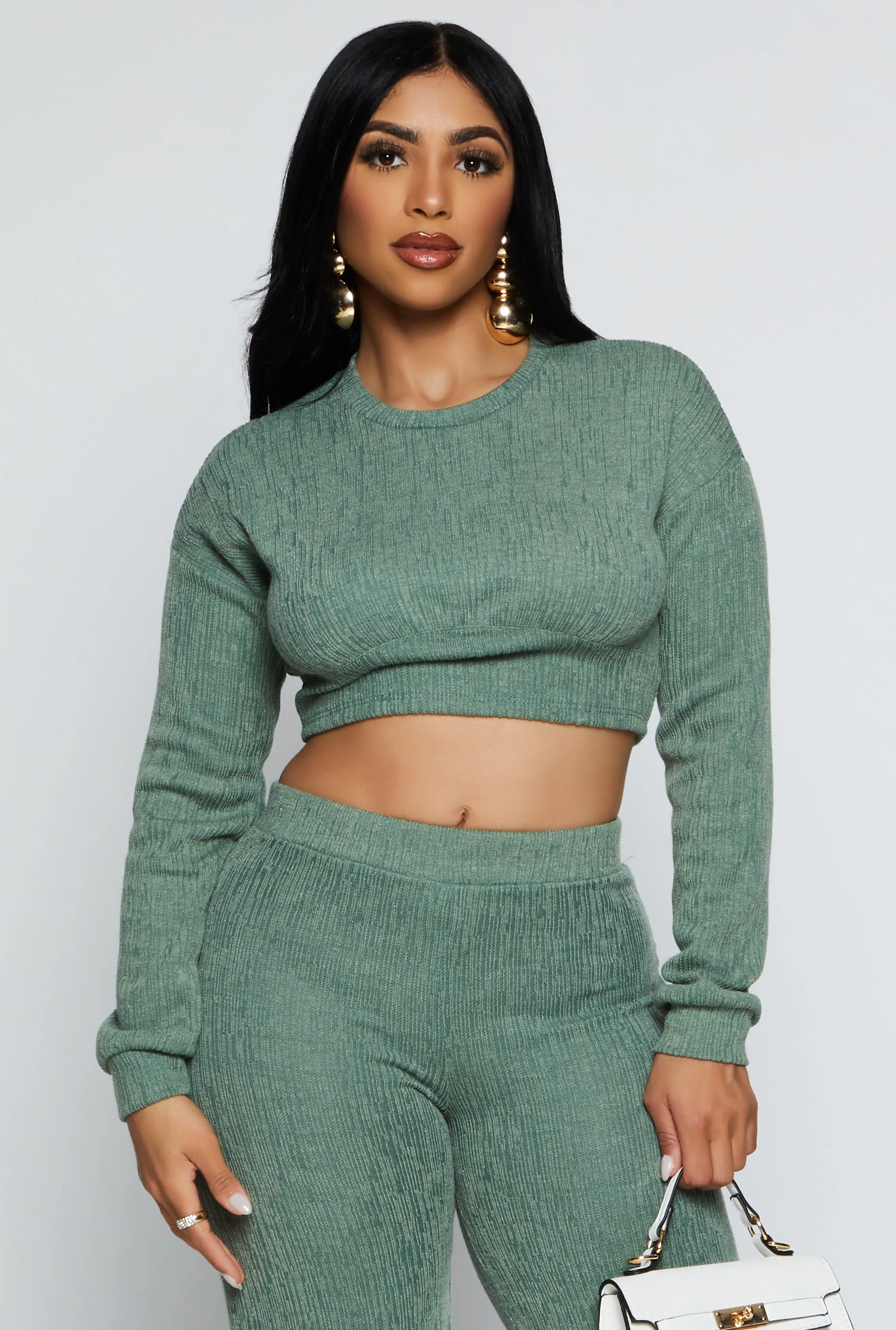 Textured Brushed Knit Long Sleeve Crop Top sold by Rainbow