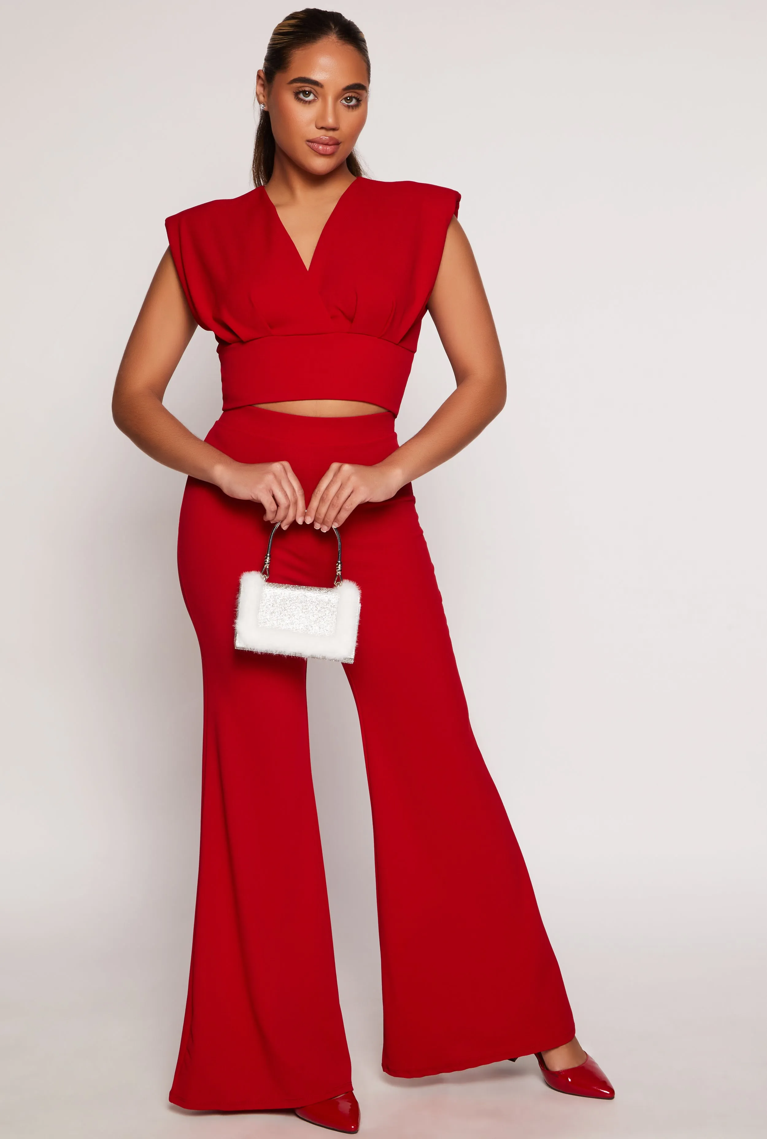 Crepe Knit Padded Shoulder Crop Top sold by Rainbow product image thumbnail 2