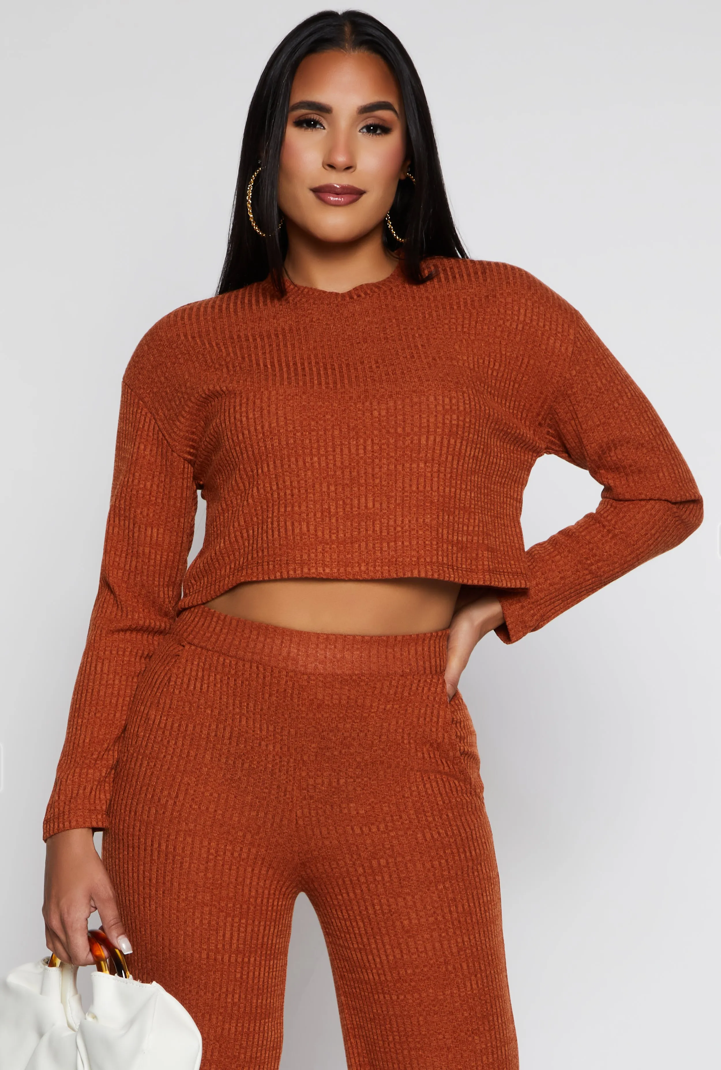 Ribbed Brushed Knit Long Sleeve Crop Top sold by Rainbow