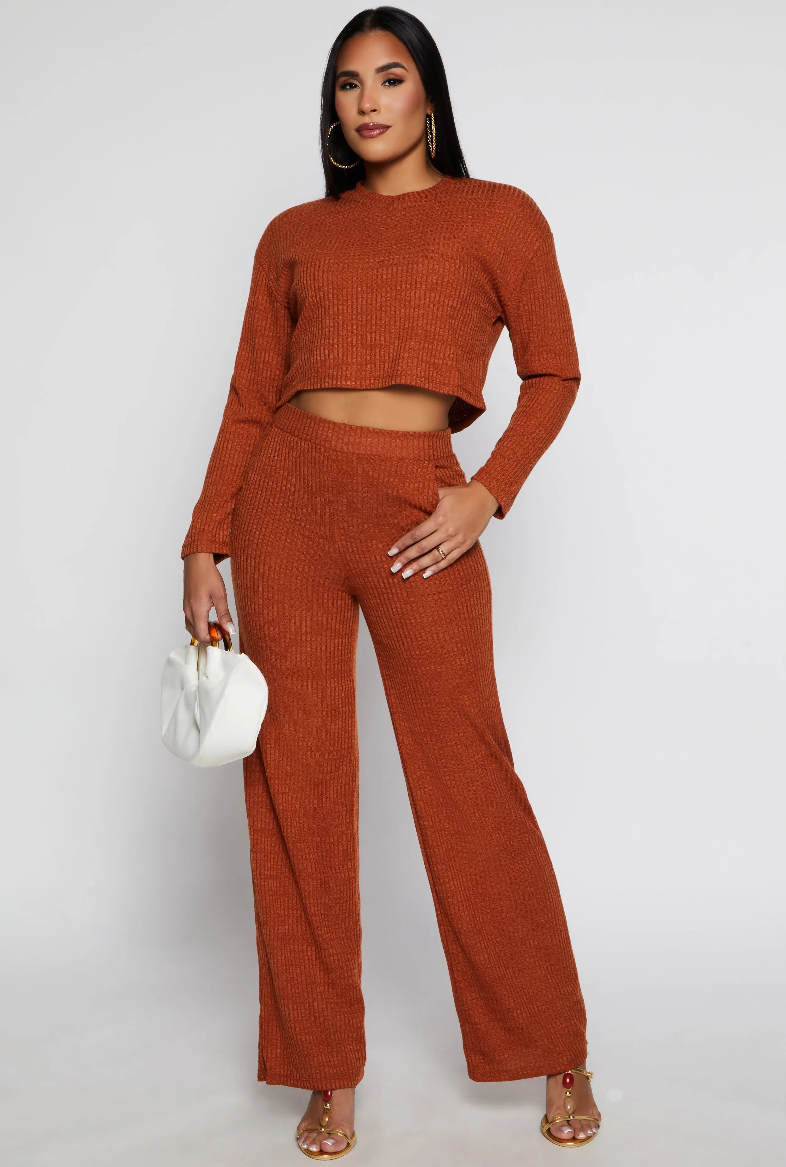 Ribbed Brushed Knit Long Sleeve Crop Top sold by Rainbow product image thumbnail 2