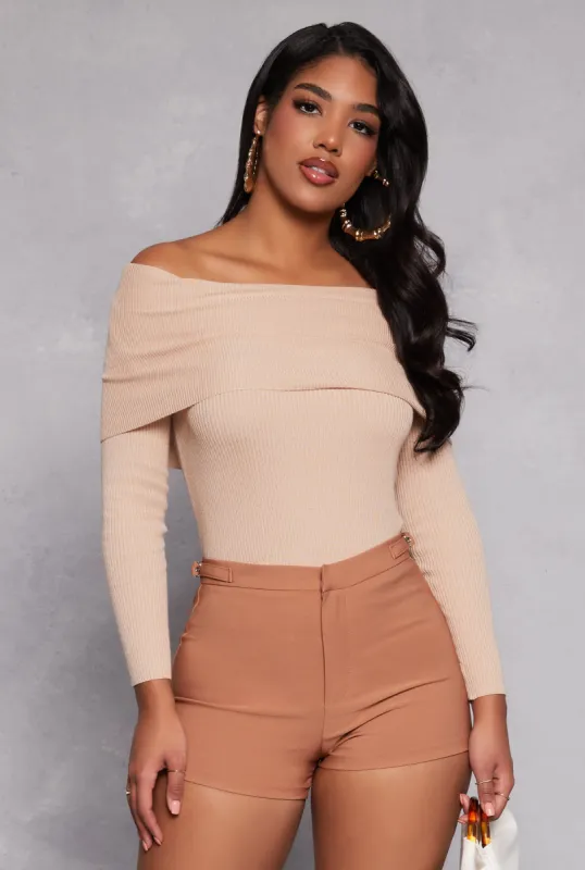 Ribbed Off The Shoulder Long Sleeve Sweater sold by Rainbow