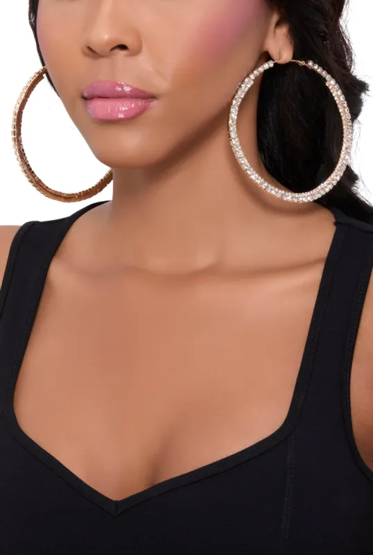 Rhinestone Embellished Hoop Earrings sold by Rainbow