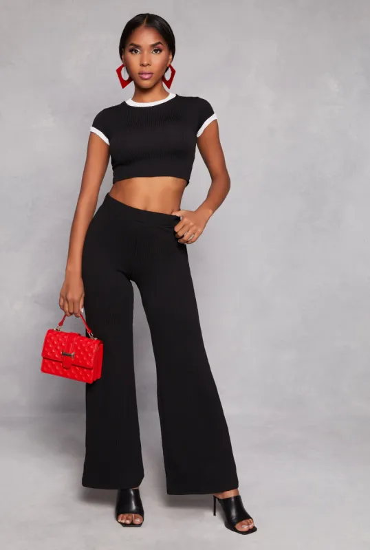 High Waist Ribbed Knit Wide Leg Pants sold by Rainbow