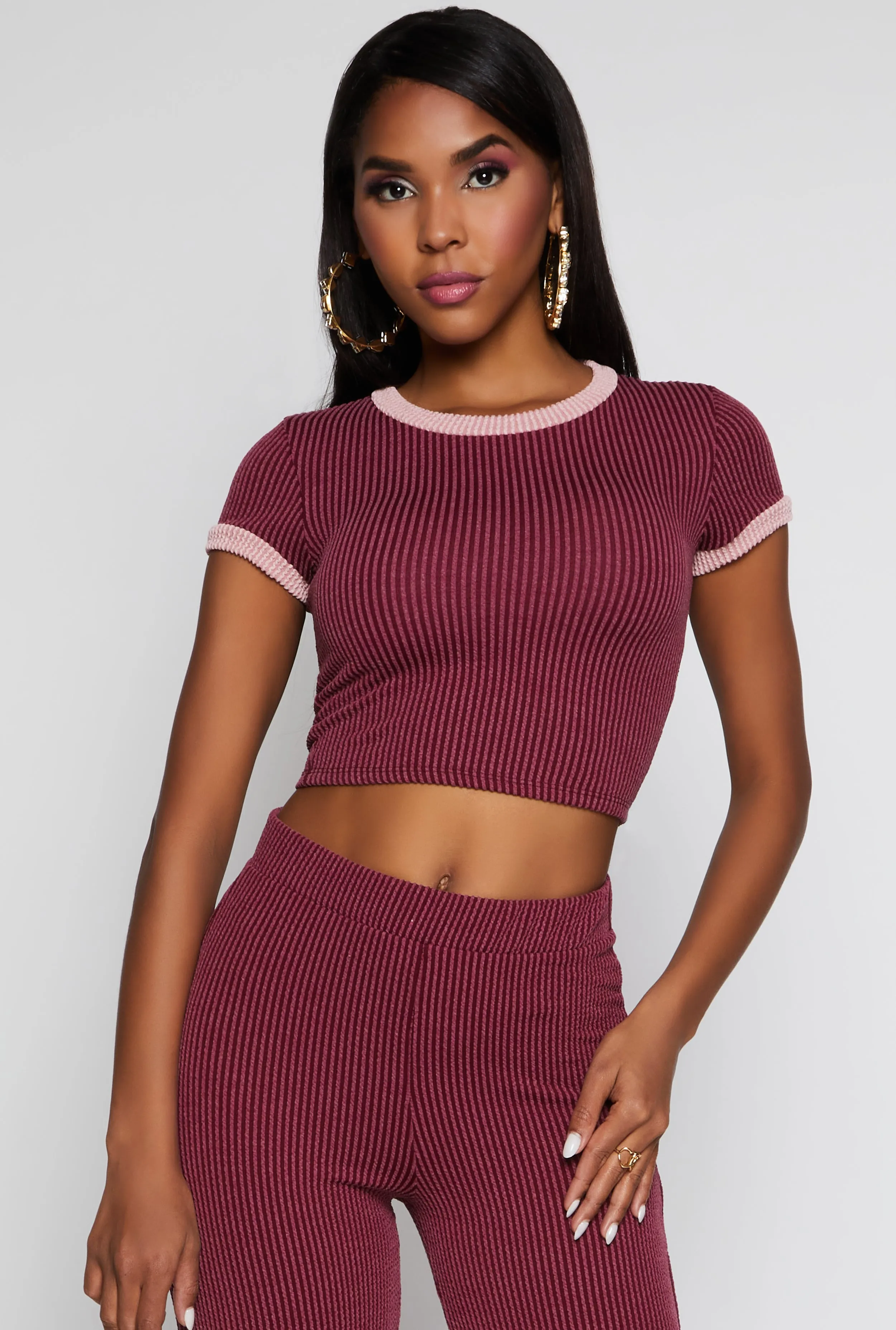 Ribbed Knit Ringer Crop Top sold by Rainbow