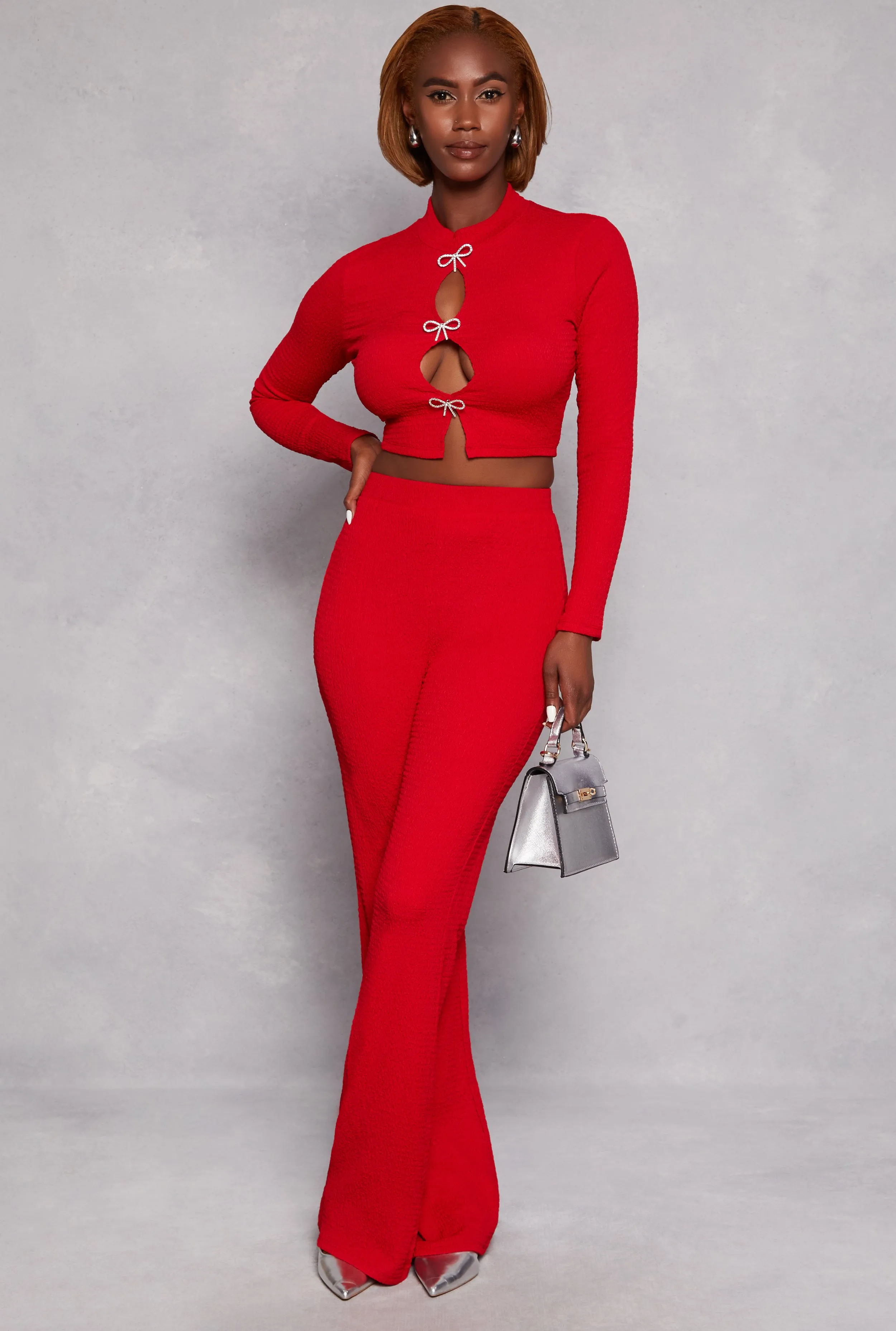 Rhinestone Bow Cut Out Crop Top sold by Rainbow product image thumbnail 2