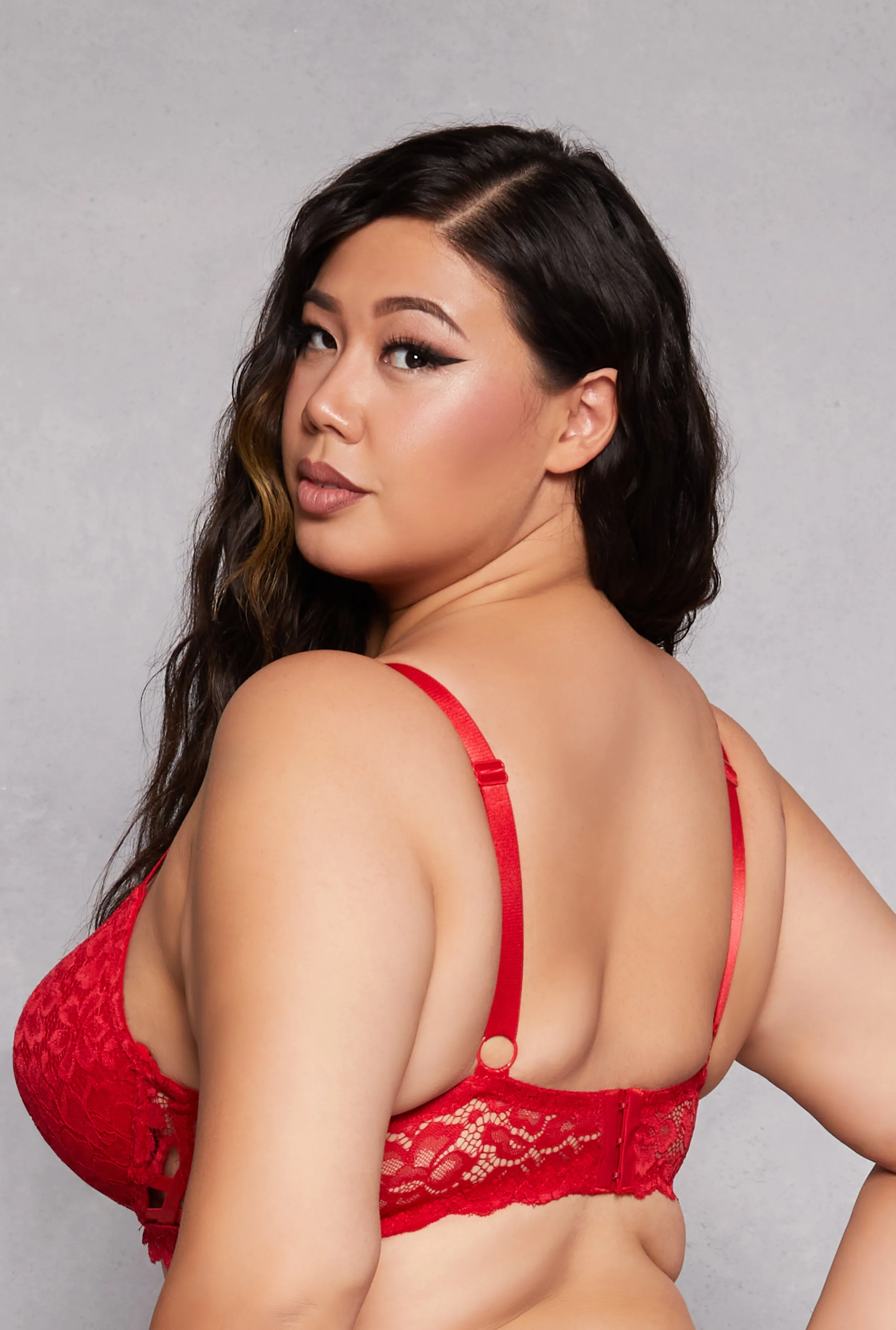 Plus Size Floral Lace Caged Side Plunge Bra sold by Rainbow product image thumbnail 3