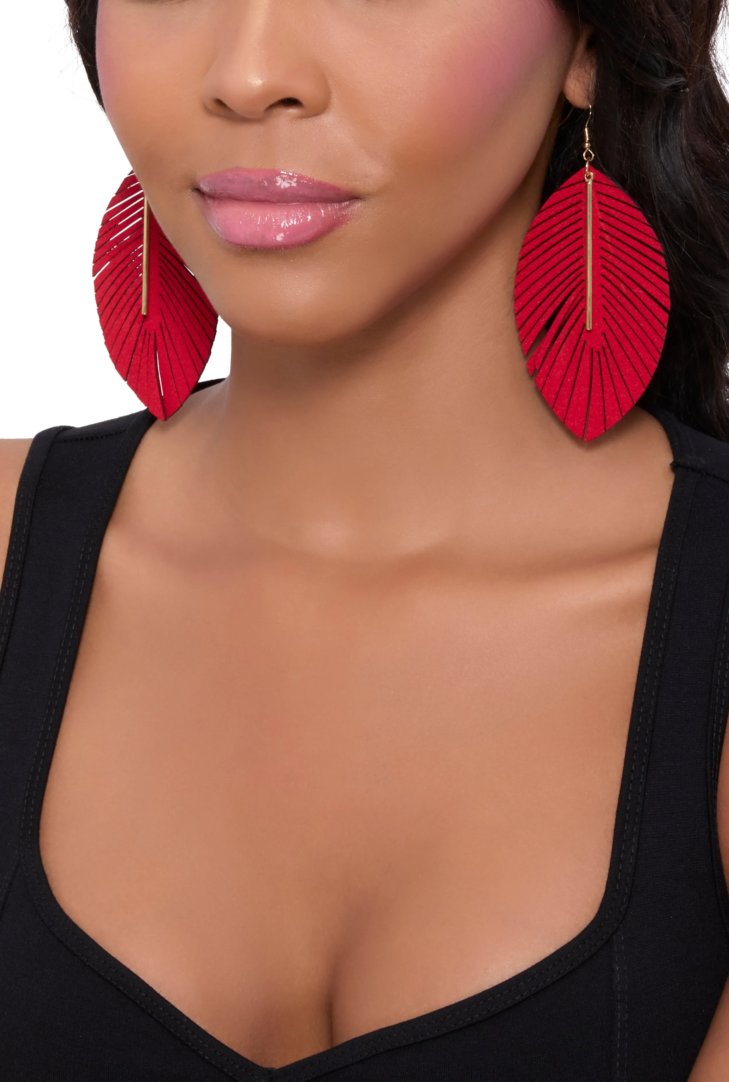 Metallic Detail Leaf Drop Earrings sold by Rainbow