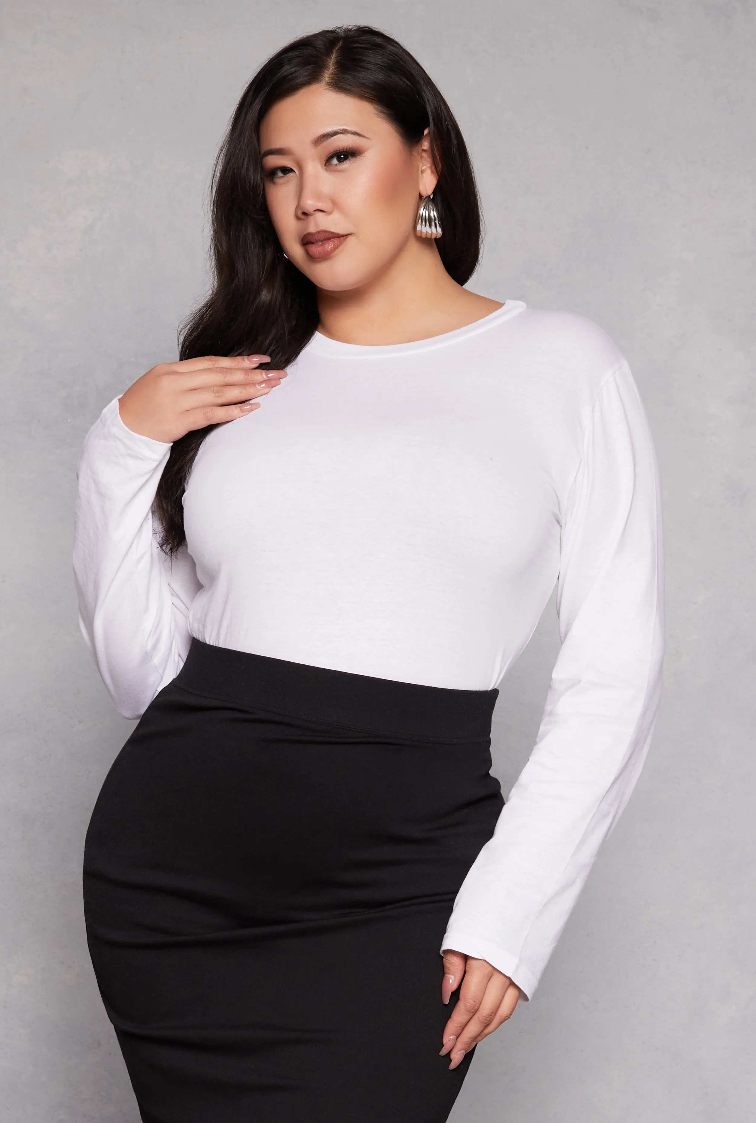 Plus Size Basic Crew Neck Long Sleeve Top sold by Rainbow