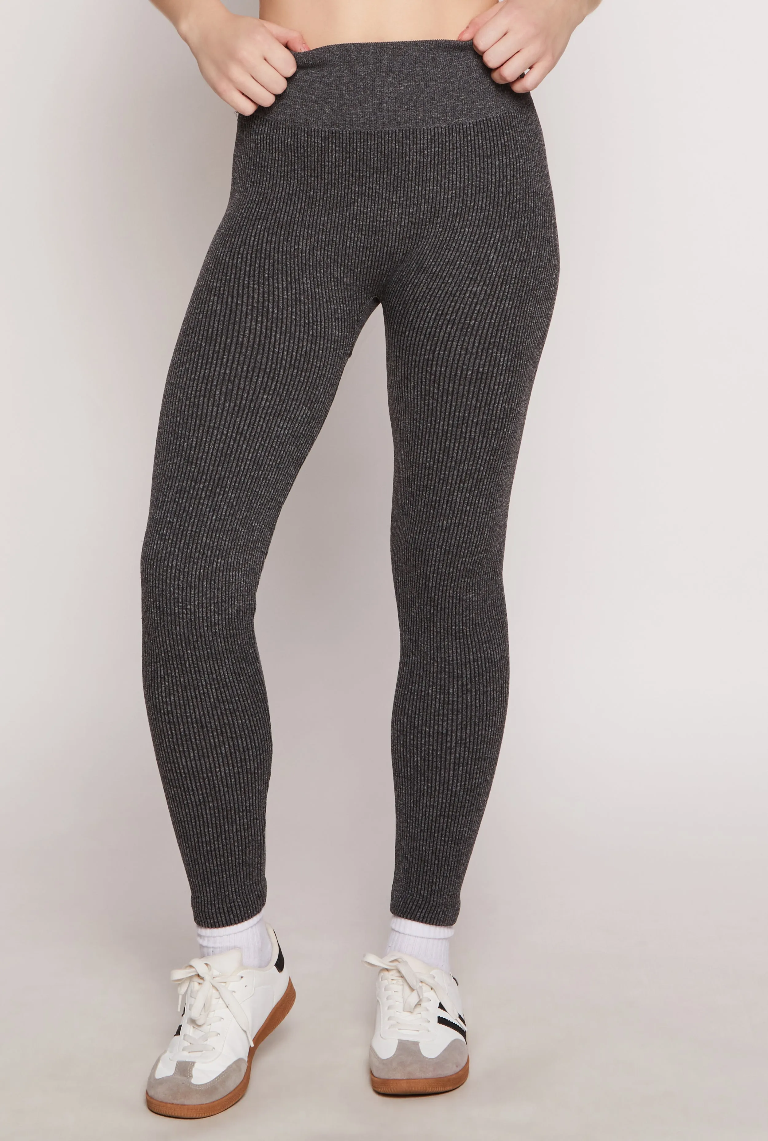 Ribbed Knit Fleece Lined High Waist Leggings sold by Rainbow product image thumbnail 3