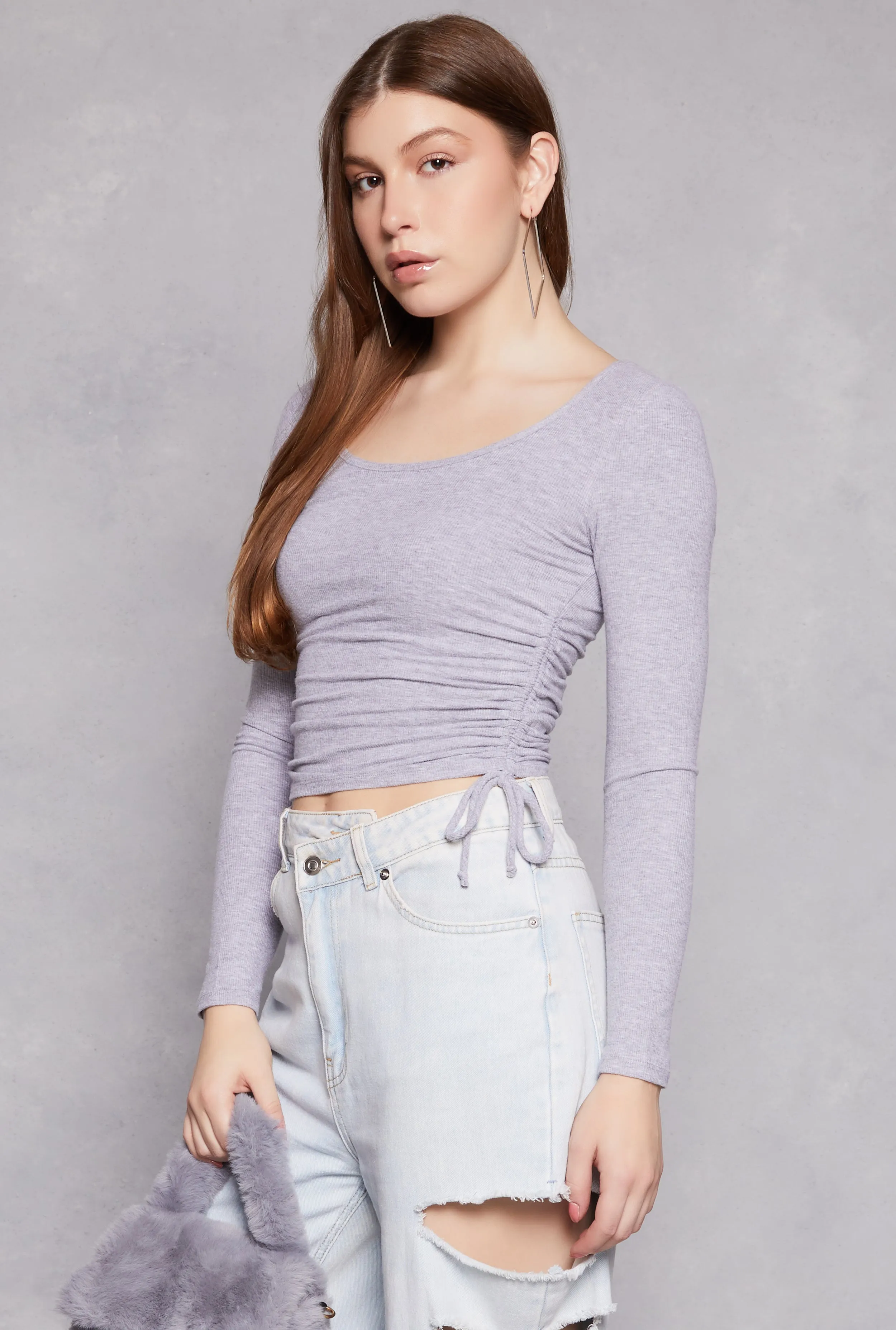 Side Tie Ruched Long Sleeve Top sold by Rainbow