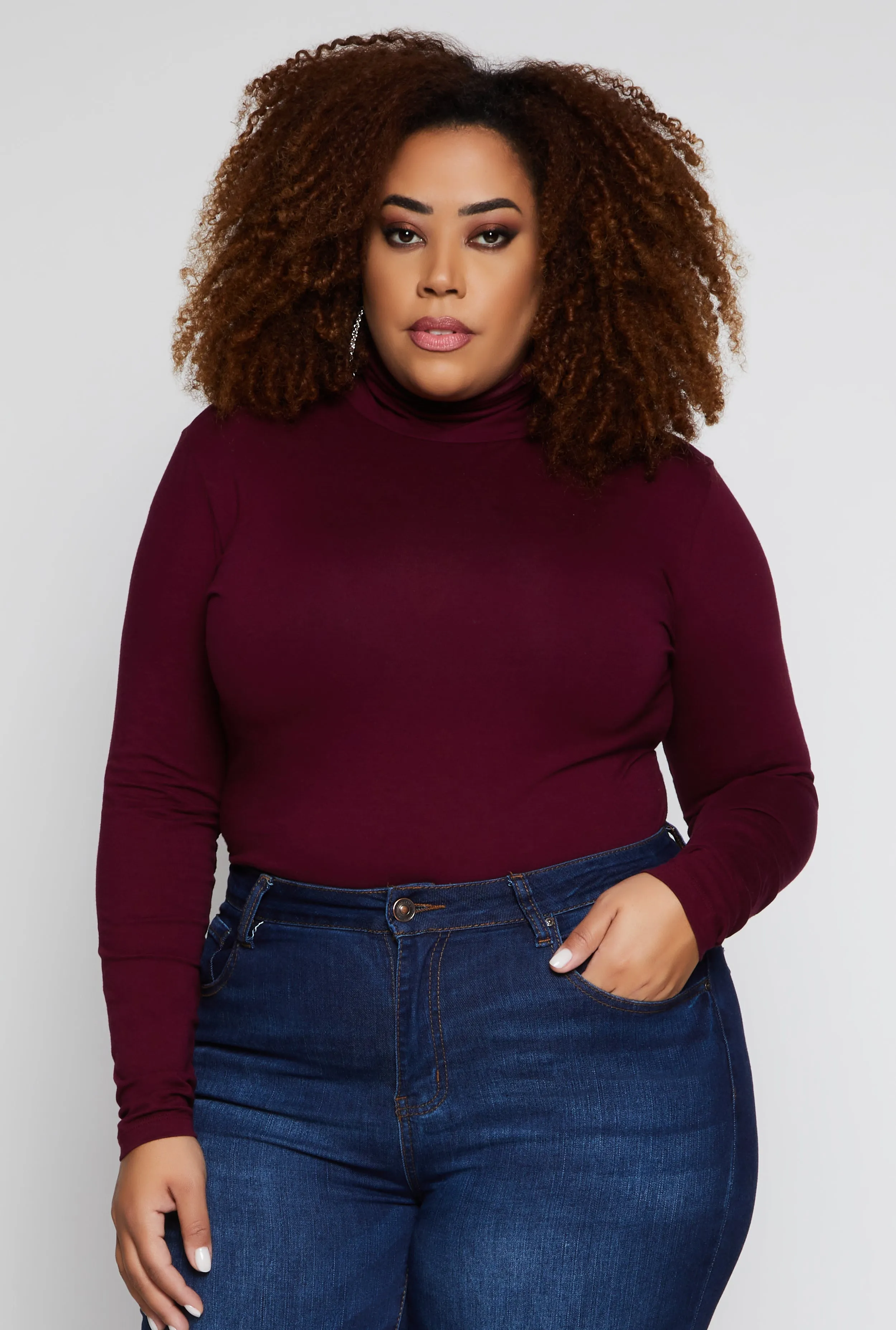 Plus Size Ruched Mock Neck T Shirt sold by Rainbow
