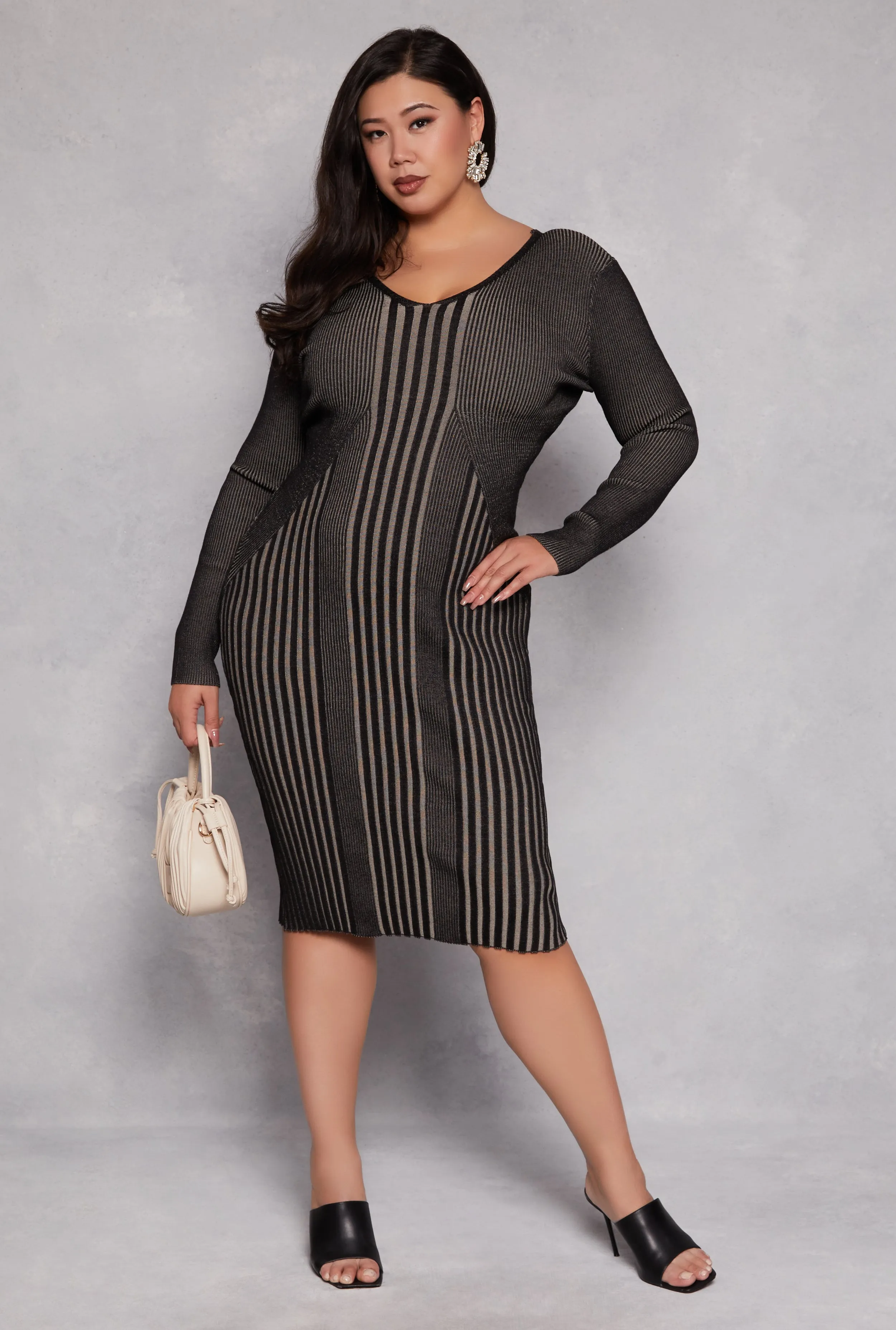 Plus Size Almost Famous Stripe V Neck Sweater Dress sold by Rainbow product image thumbnail 2