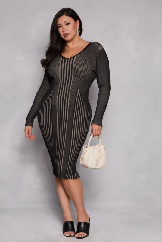 Plus Size Almost Famous Stripe V Neck Sweater Dress sold by Rainbow