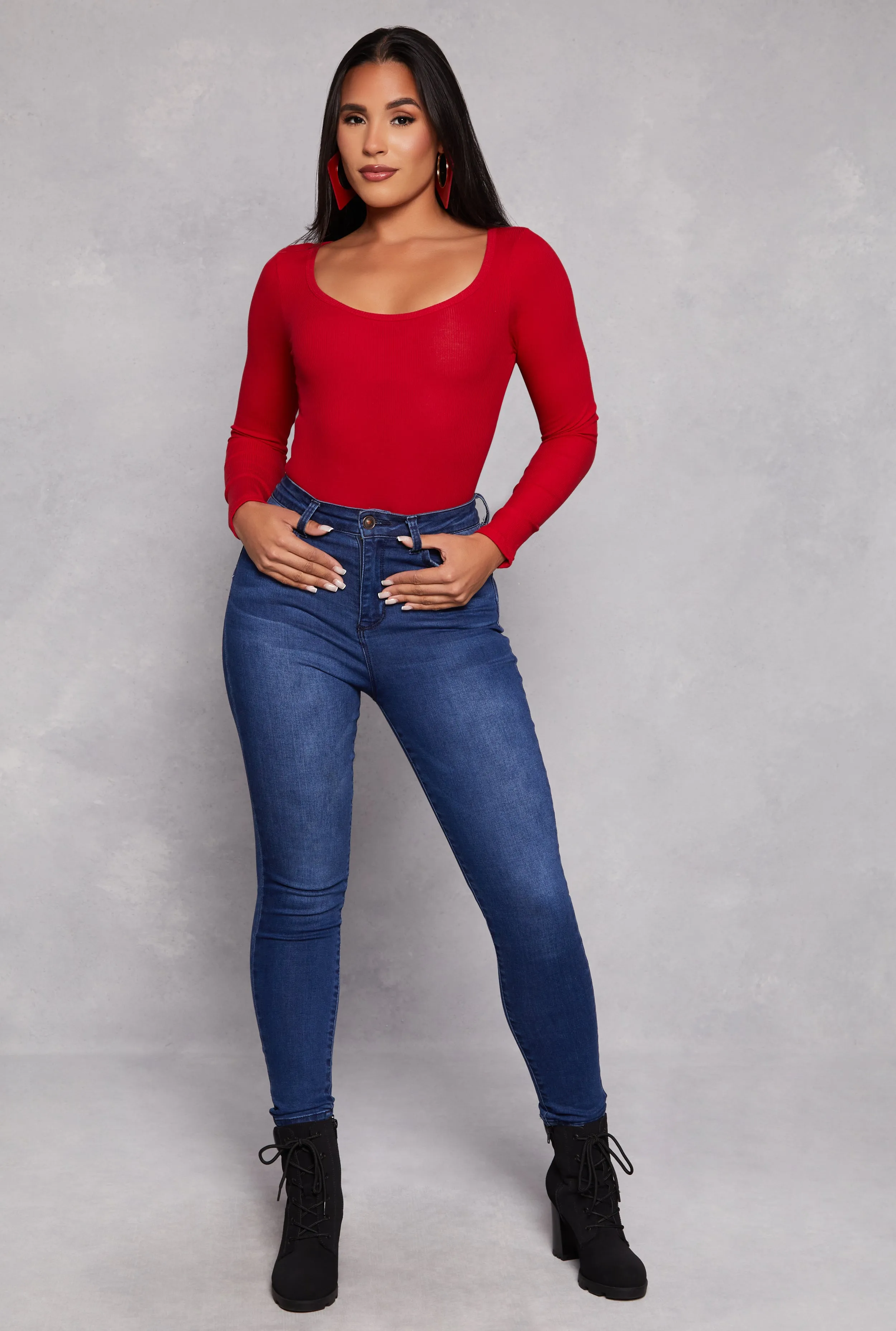 Ribbed Knit Scoop Neck Long Sleeve Bodysuit sold by Rainbow product image thumbnail 2