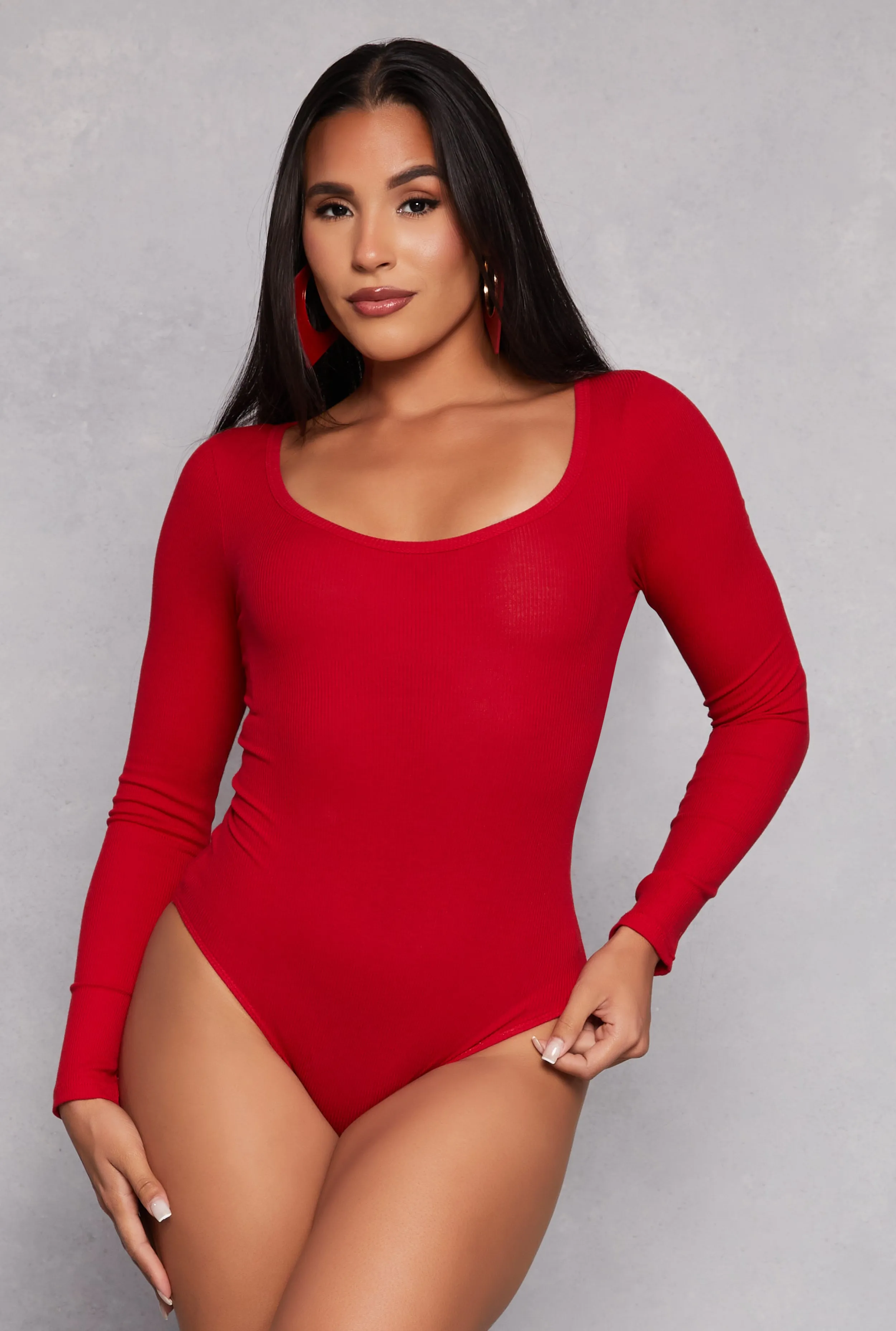 Ribbed Knit Scoop Neck Long Sleeve Bodysuit sold by Rainbow