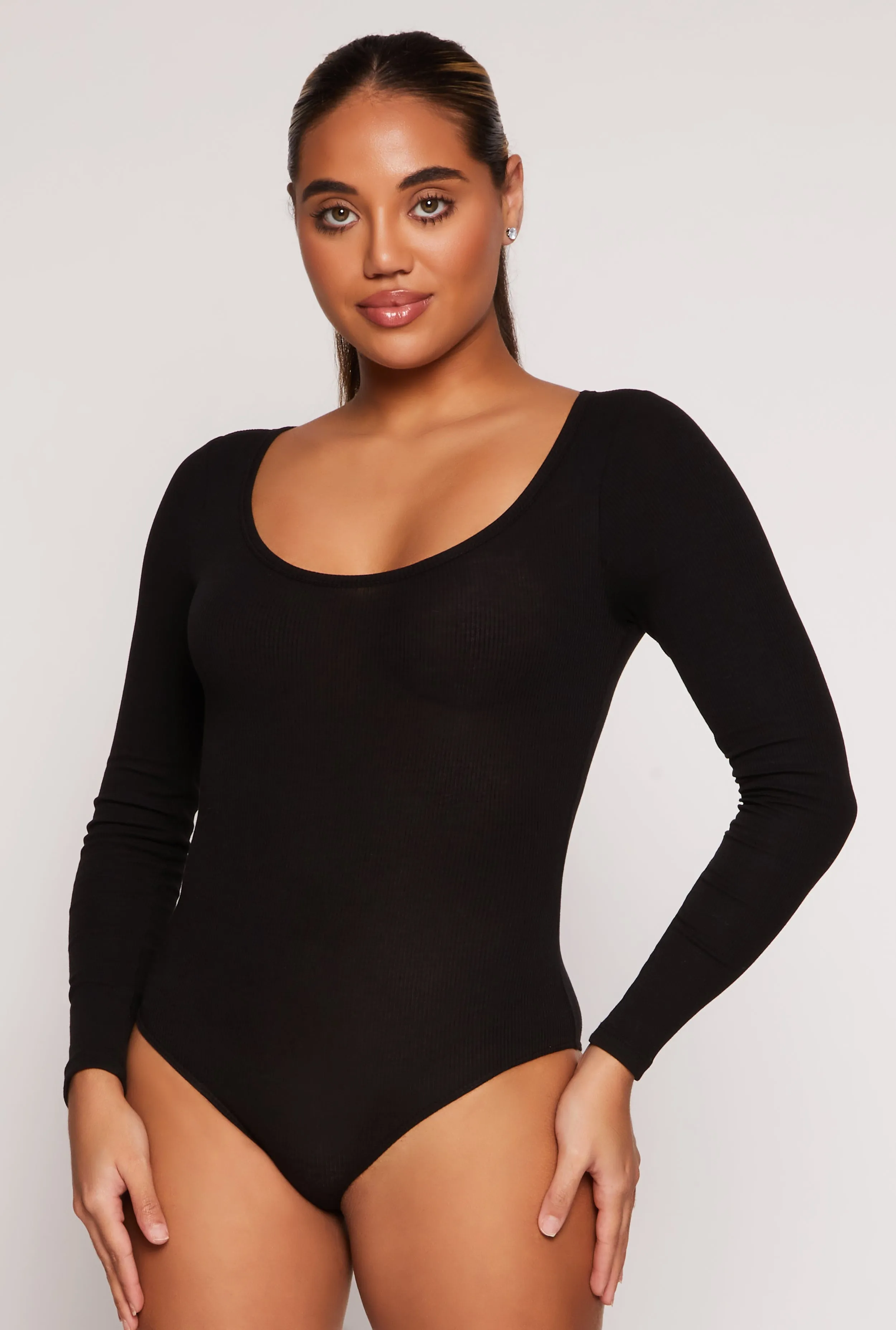 Ribbed Knit Scoop Neck Long Sleeve Bodysuit sold by Rainbow
