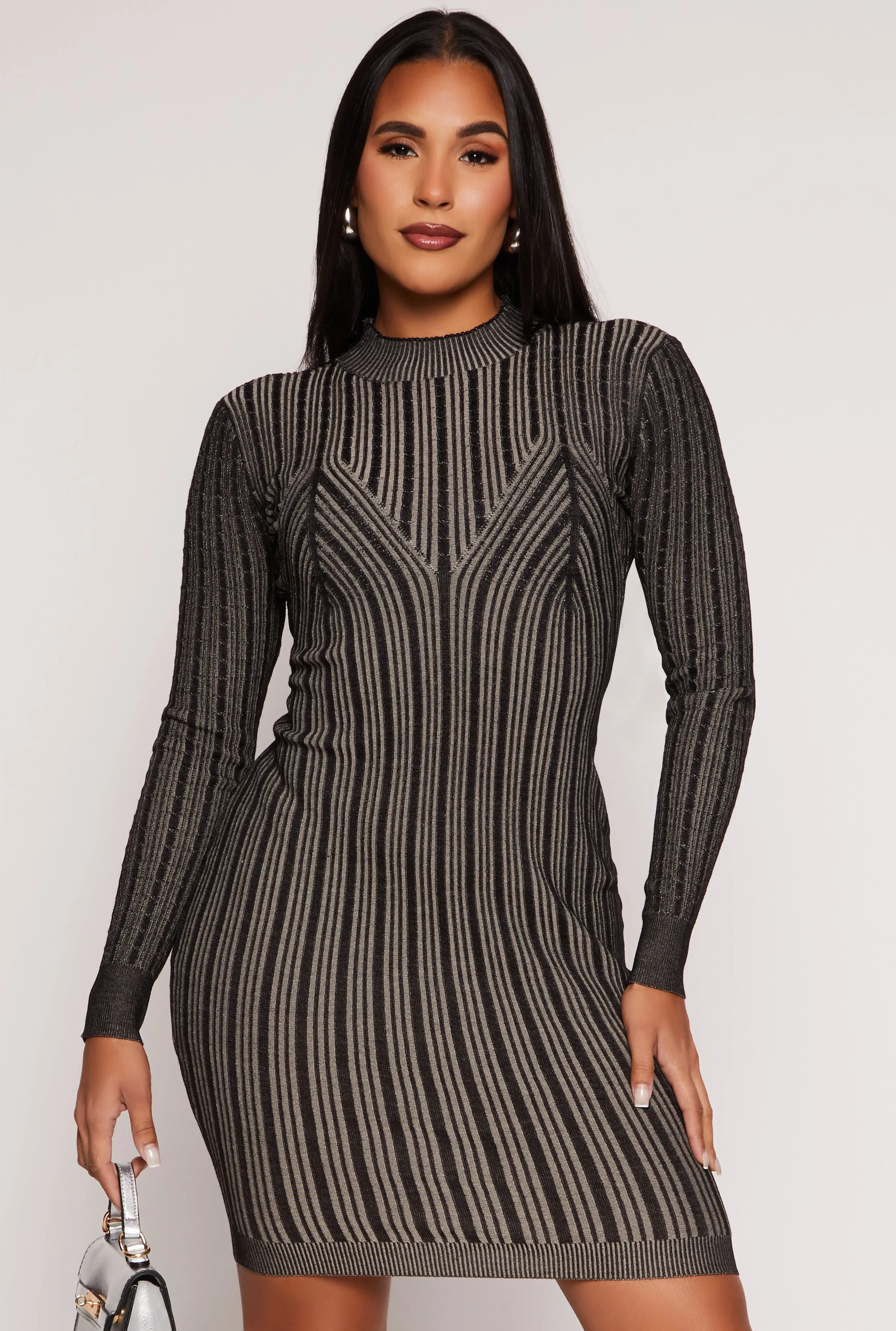 Almost Famous Ribbed Knit Shadow Stripe Sweater Dress sold by Rainbow