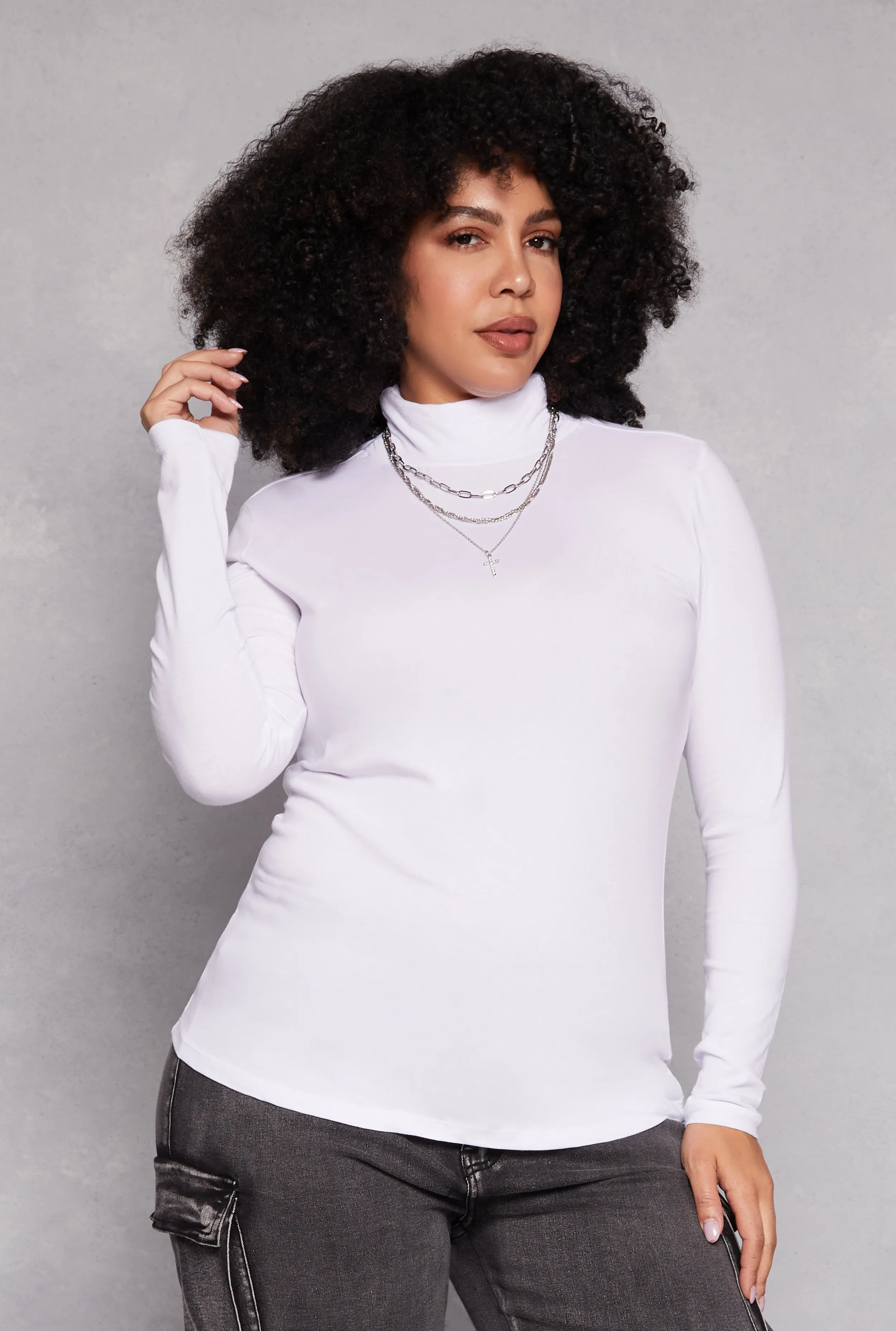 Plus Size Ruched Mock Neck T Shirt sold by Rainbow