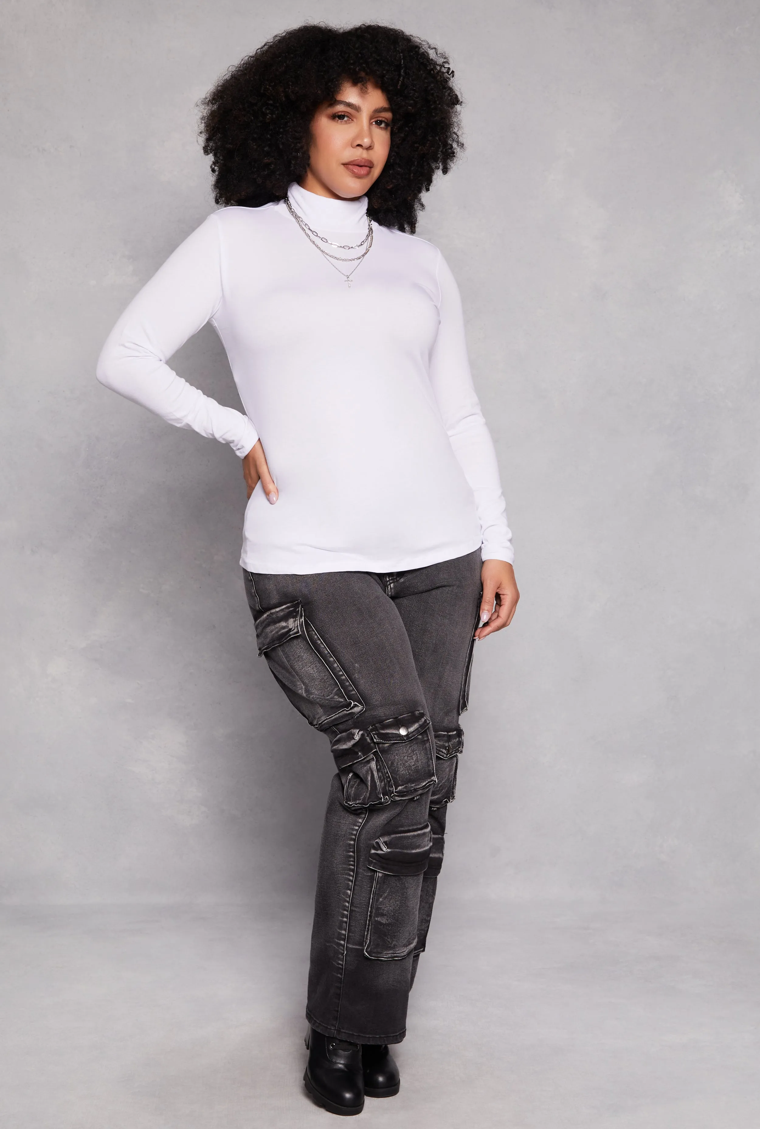 Plus Size Ruched Mock Neck T Shirt sold by Rainbow product image thumbnail 2