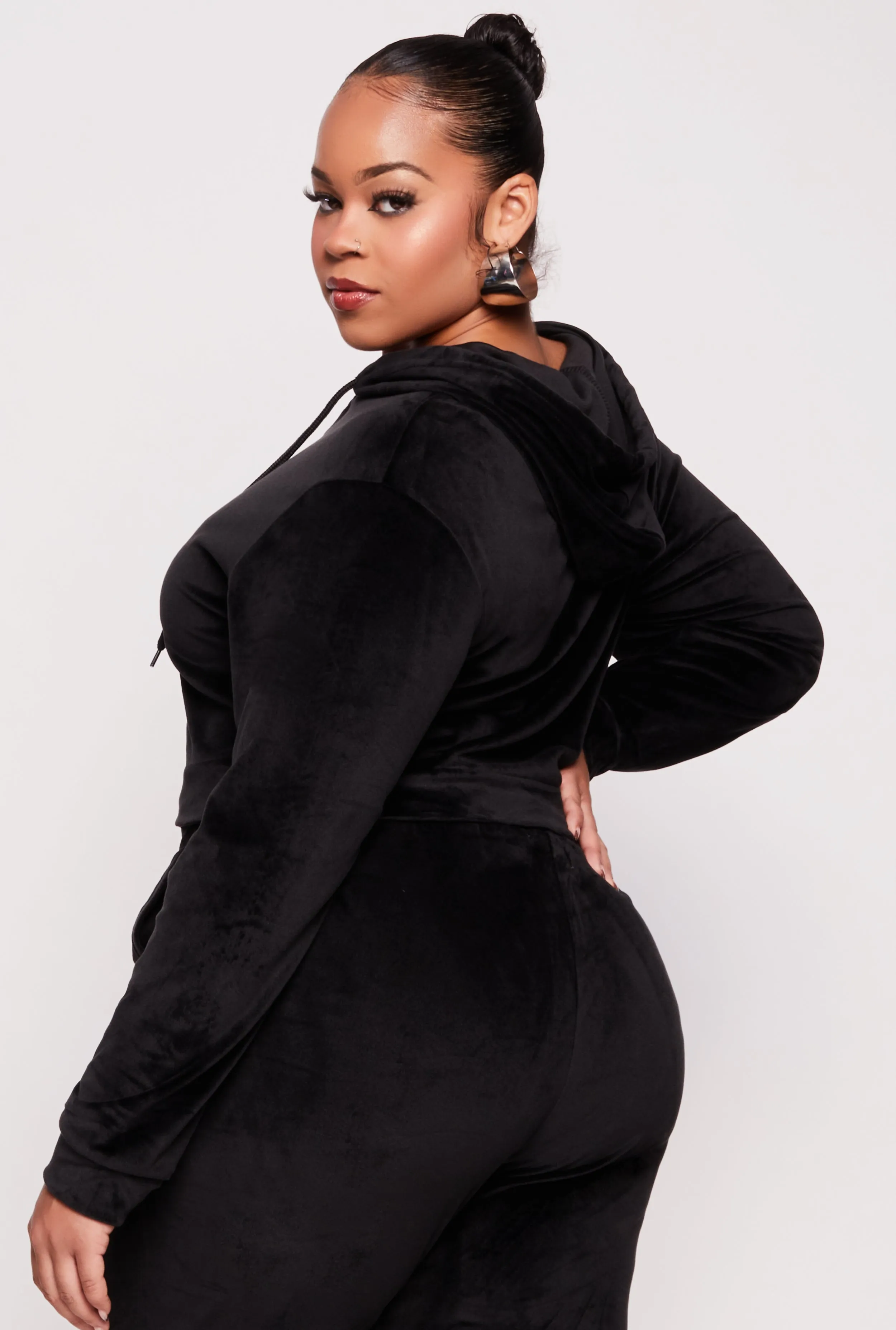 Plus Size Velour Cropped Zip Front Hoodie sold by Rainbow product image thumbnail 3
