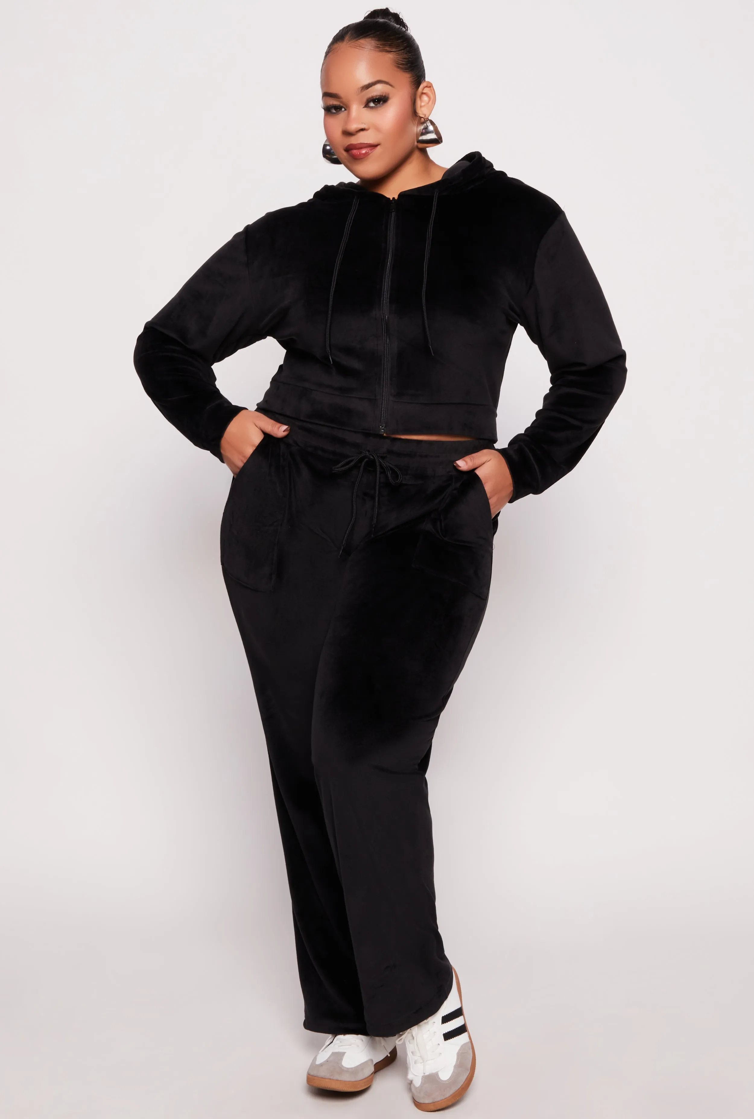 Plus Size Velour Cropped Zip Front Hoodie sold by Rainbow product image thumbnail 2